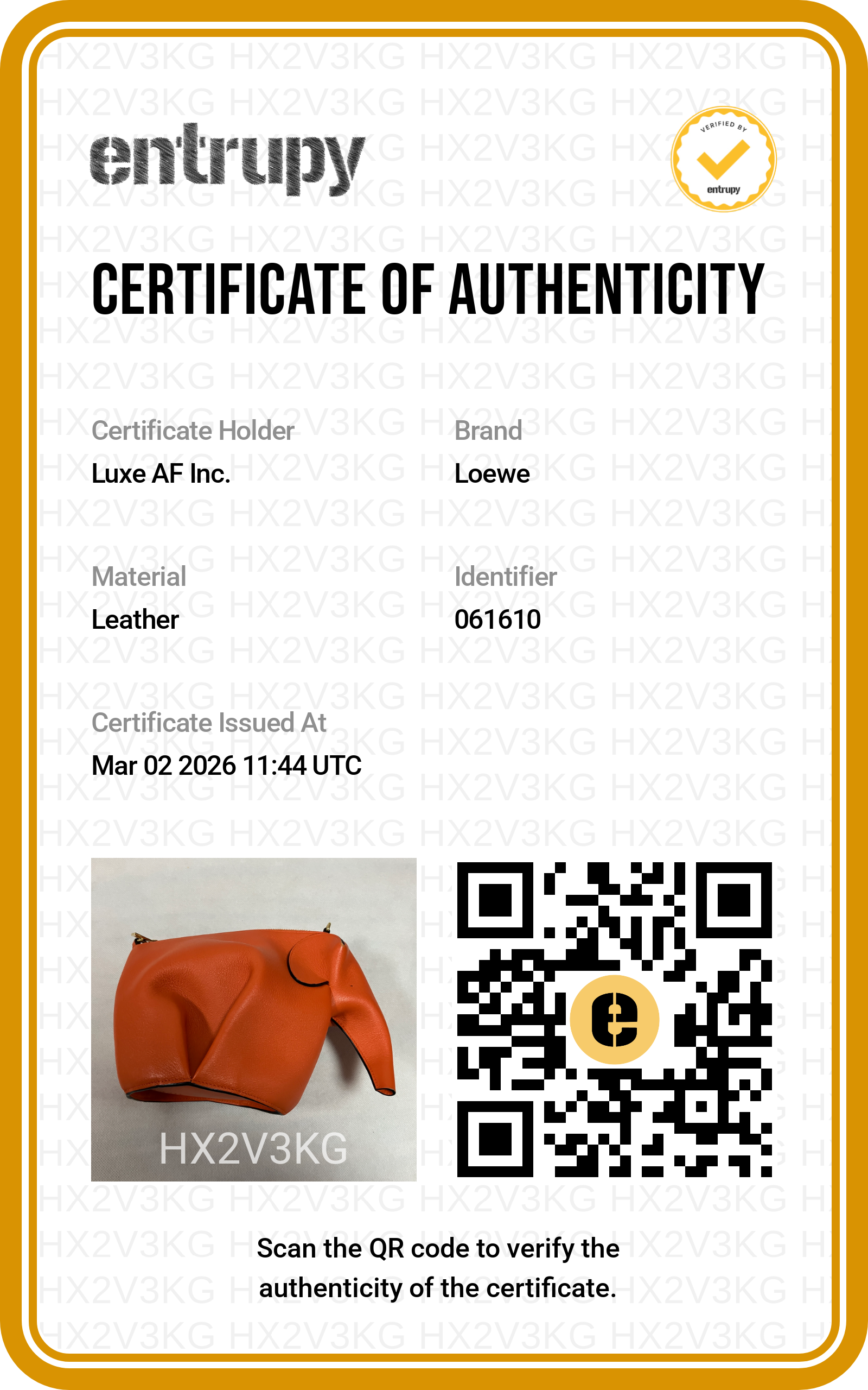 Loewe Orange Leather Elephant Bag LW74