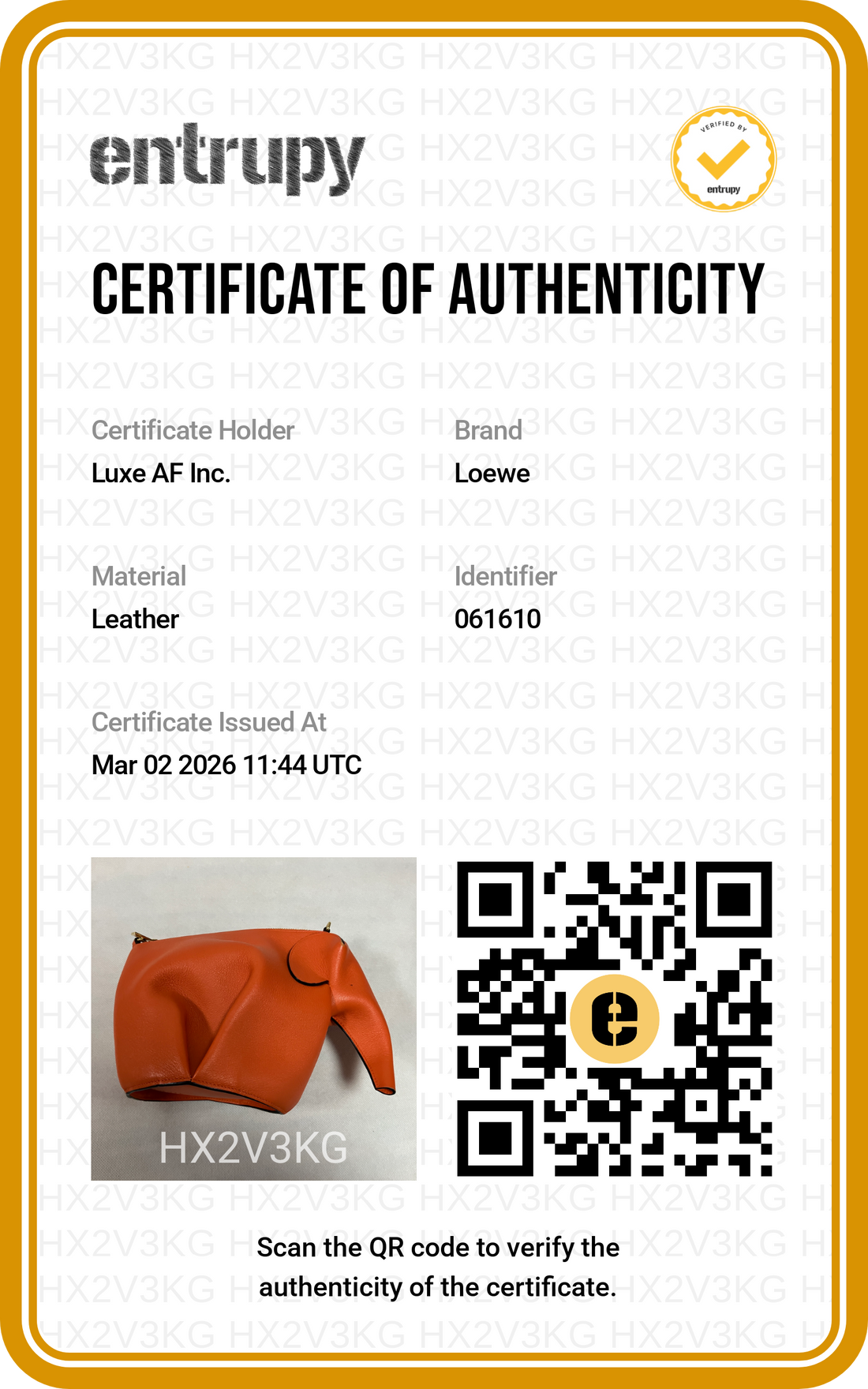 Loewe Orange Leather Elephant Bag LW74