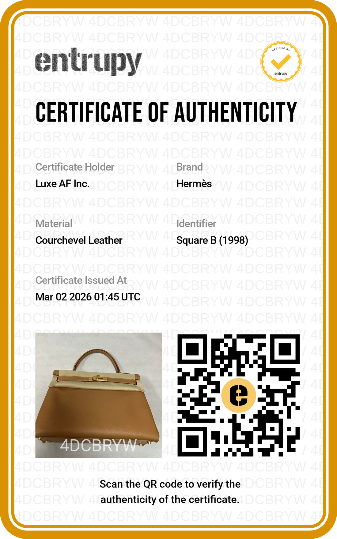 Hermes Kelly32 Brown Epsom Leather Handle Bag With Gold Hardware IRIS033
