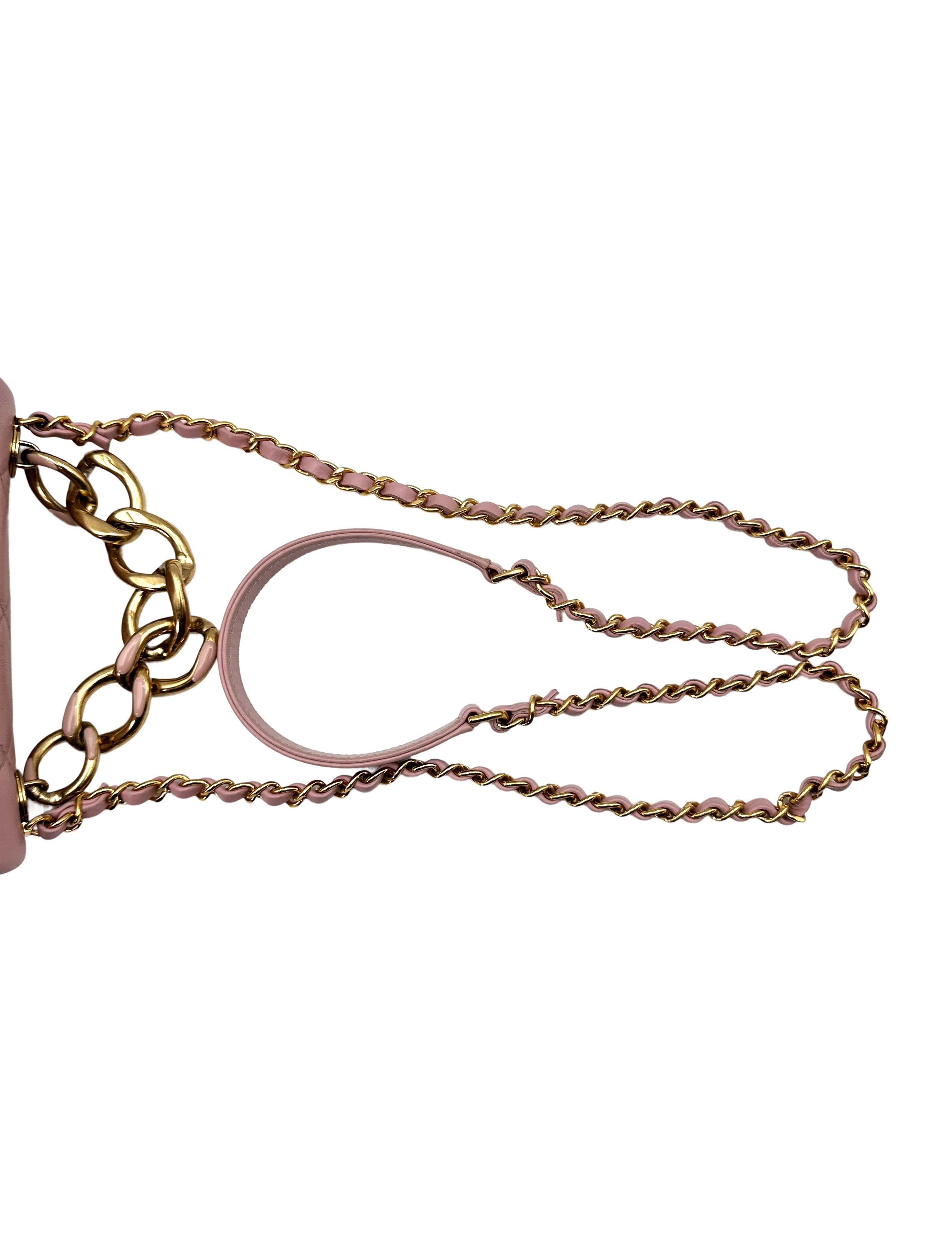 Chanel 22A Metiers d'Art Pink Quilted Leather Flap Bag With Oversized Gold Chain Handle(NA***N7) IRIS026