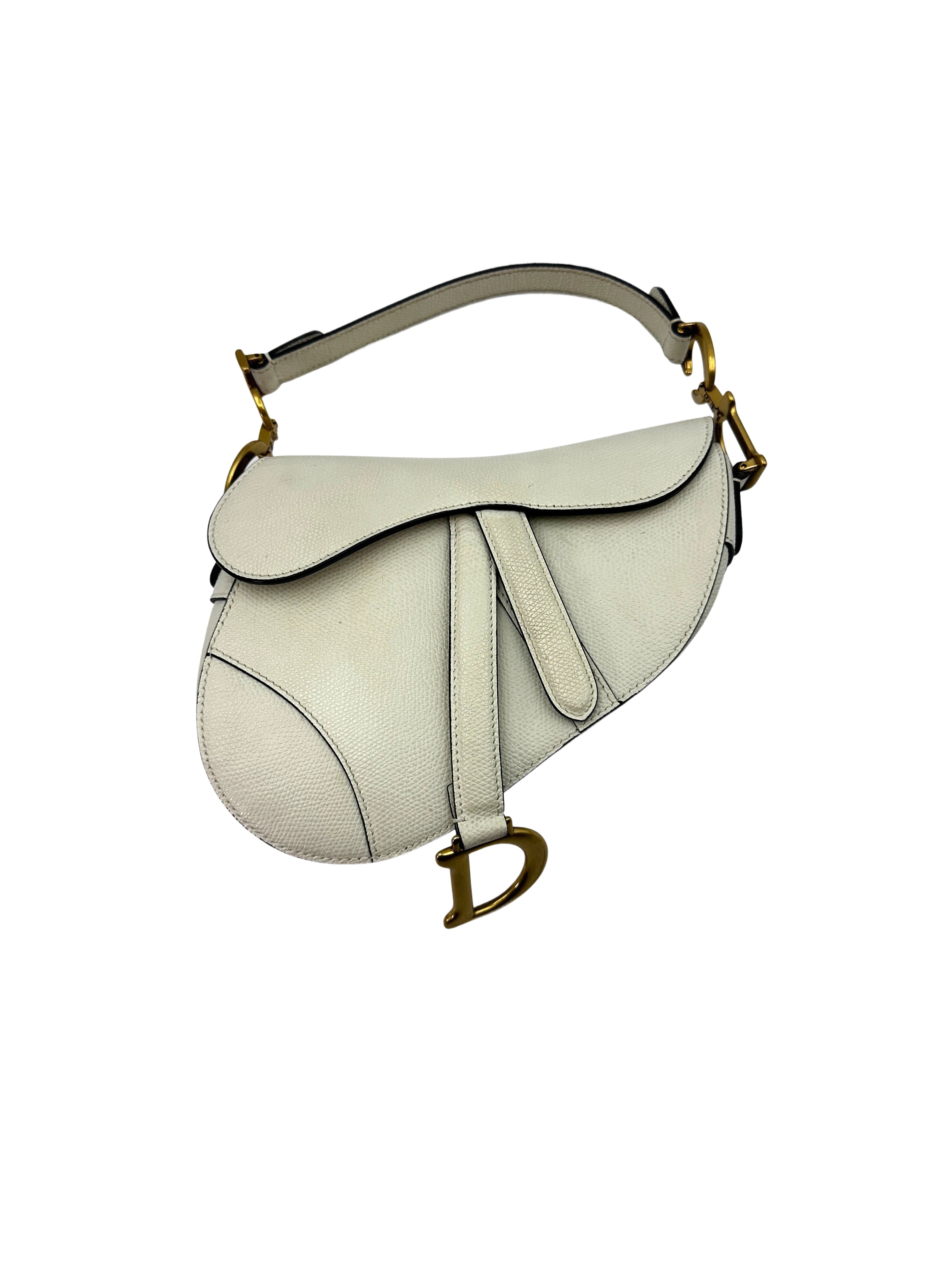 Christian Dior White Leather Small Size Saddle Bag DR512