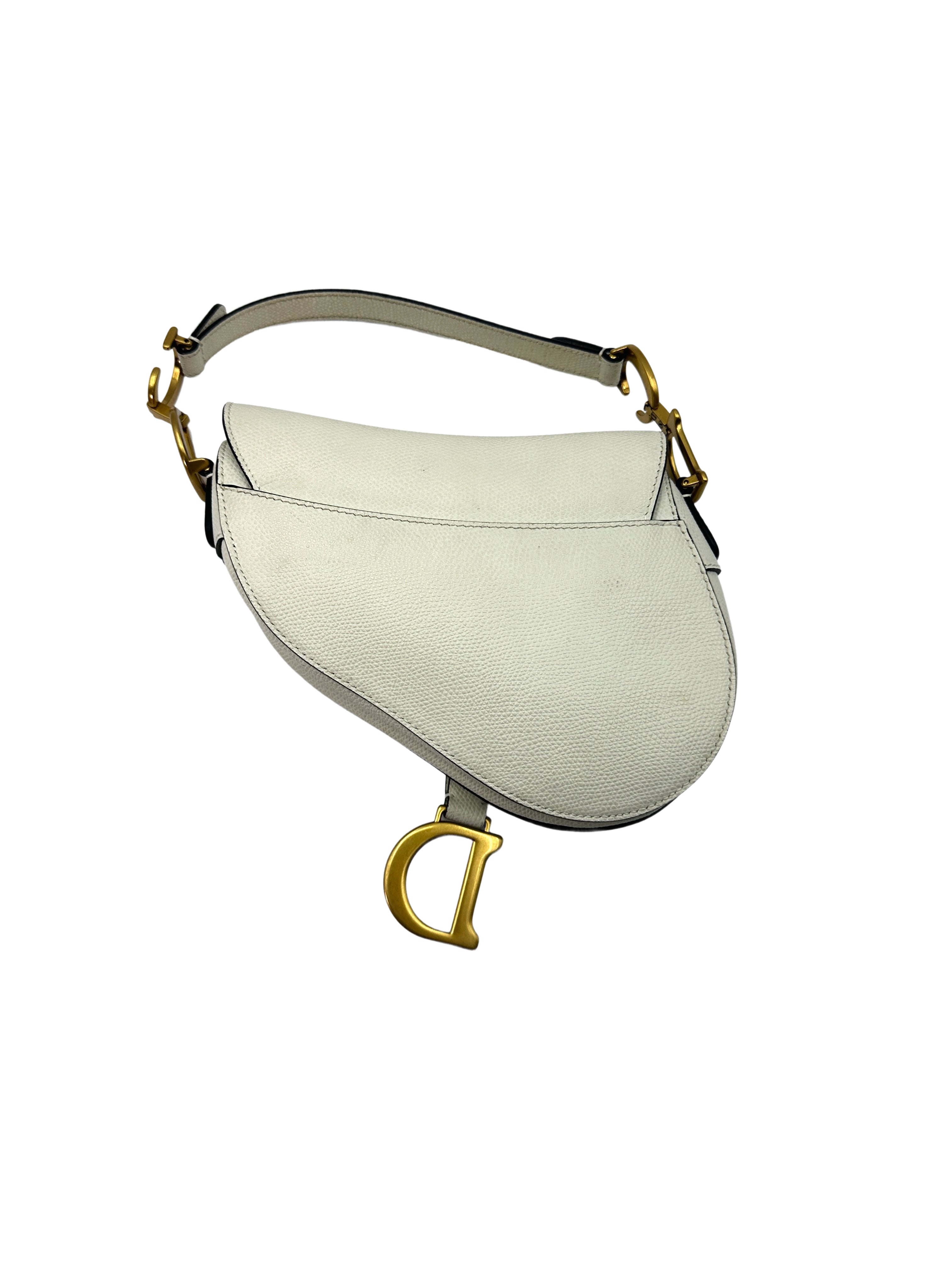 Christian Dior White Leather Small Size Saddle Bag DR512