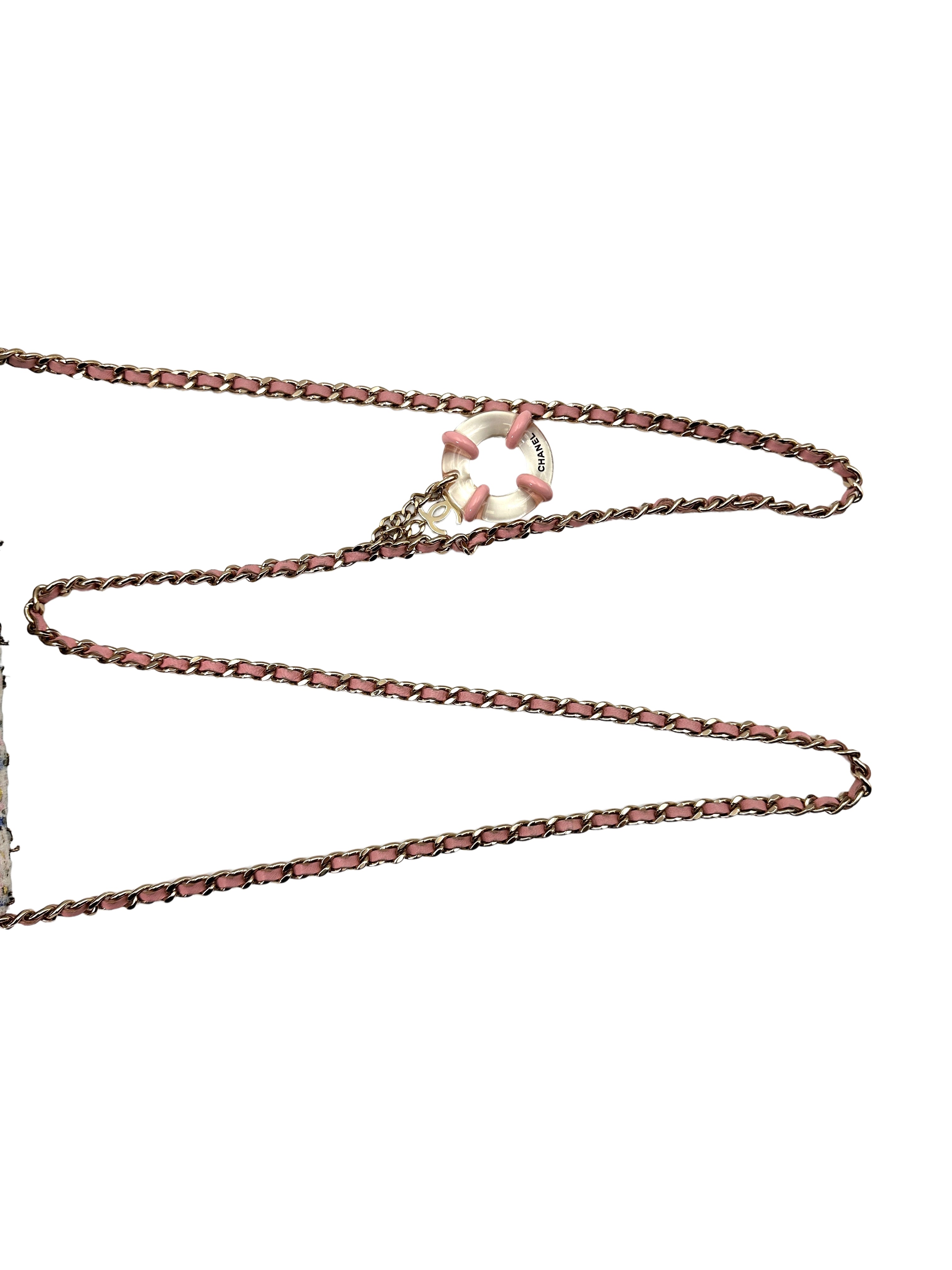 Chanel 19C Pink/Blue Tweed Wallet On Chain With Life Raft Charm(27***88) IRIS025