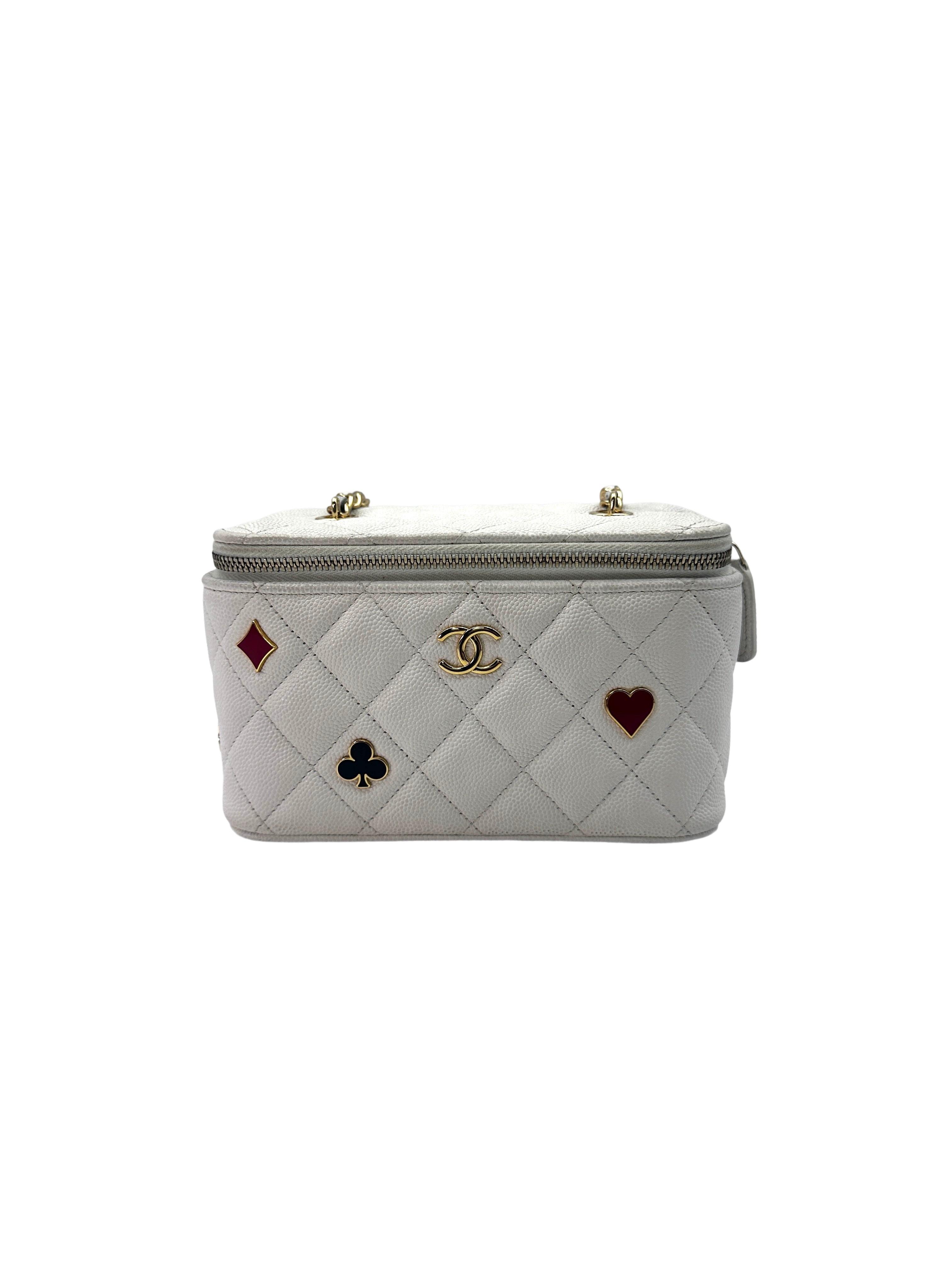 Chanel 23C Coco Casino White Quilted Leather Vanity Case With Gold Hardware(CN***10) CC1445