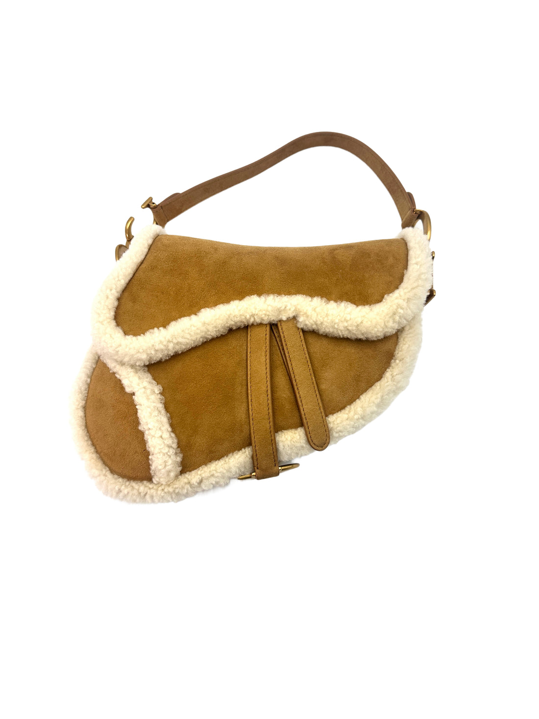 Christian Dior Camel Suede & Shearling Leather Saddle Bag DR521