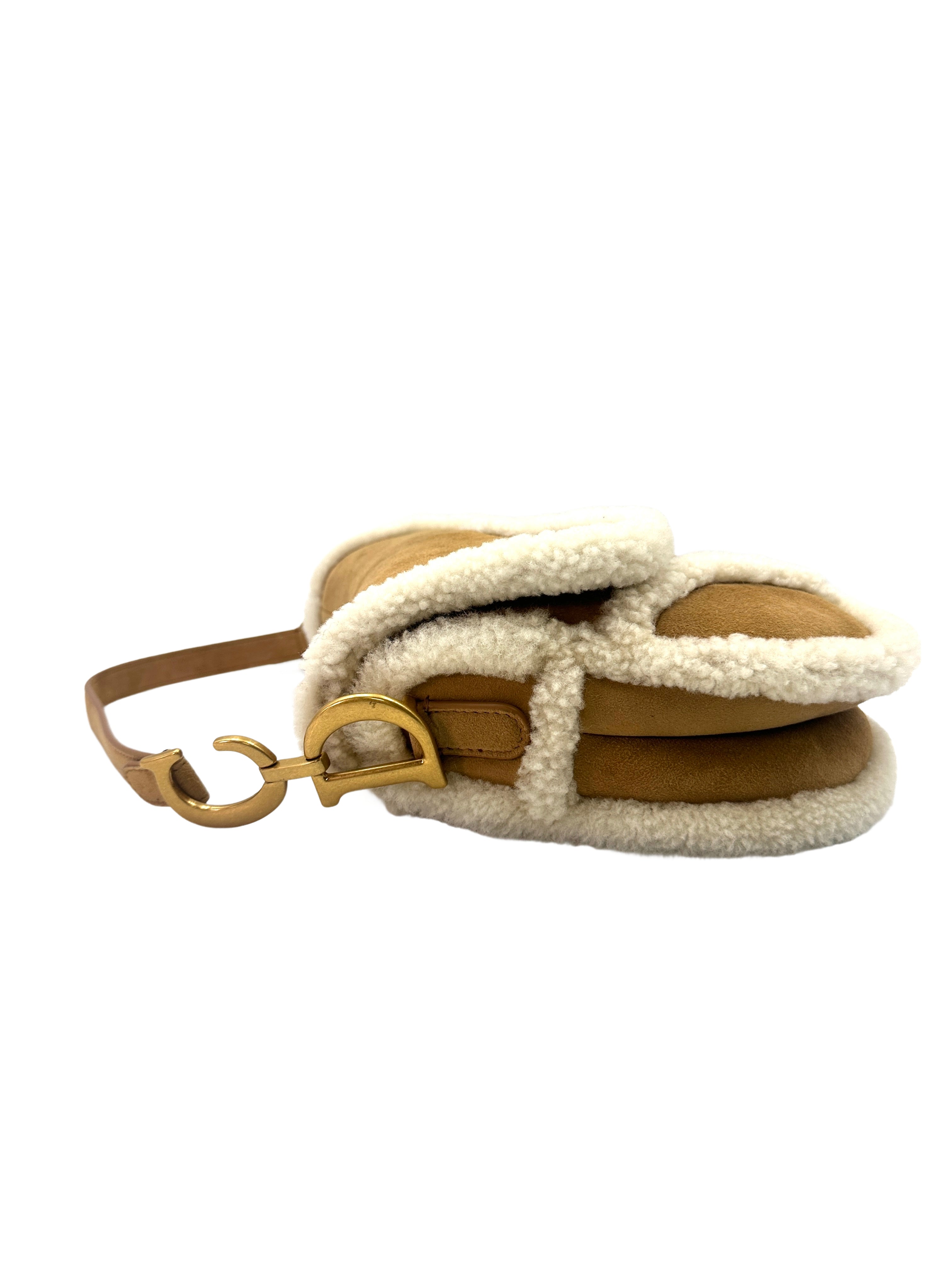 Christian Dior Camel Suede & Shearling Leather Saddle Bag DR521