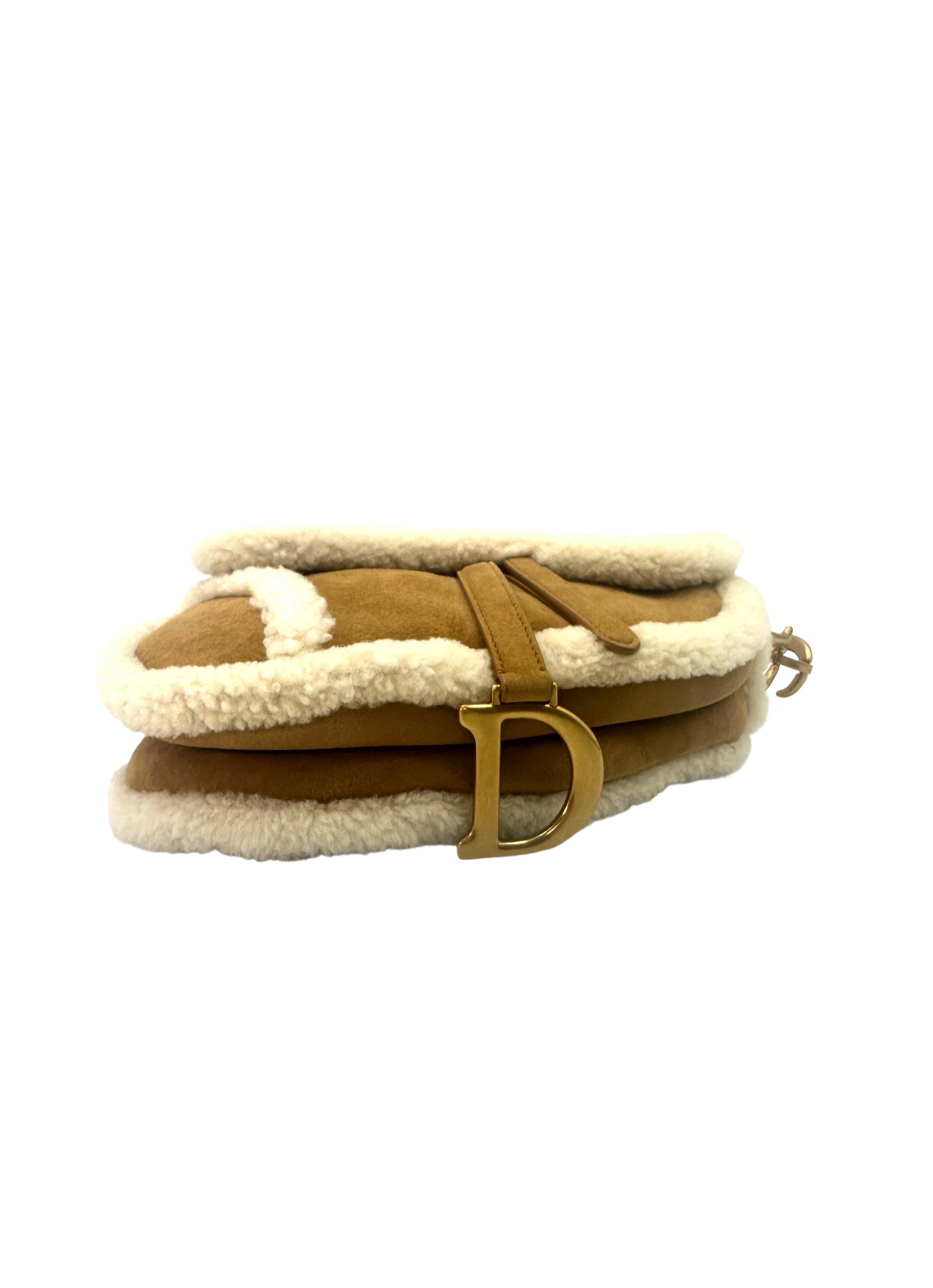 Christian Dior Camel Suede & Shearling Leather Saddle Bag DR521