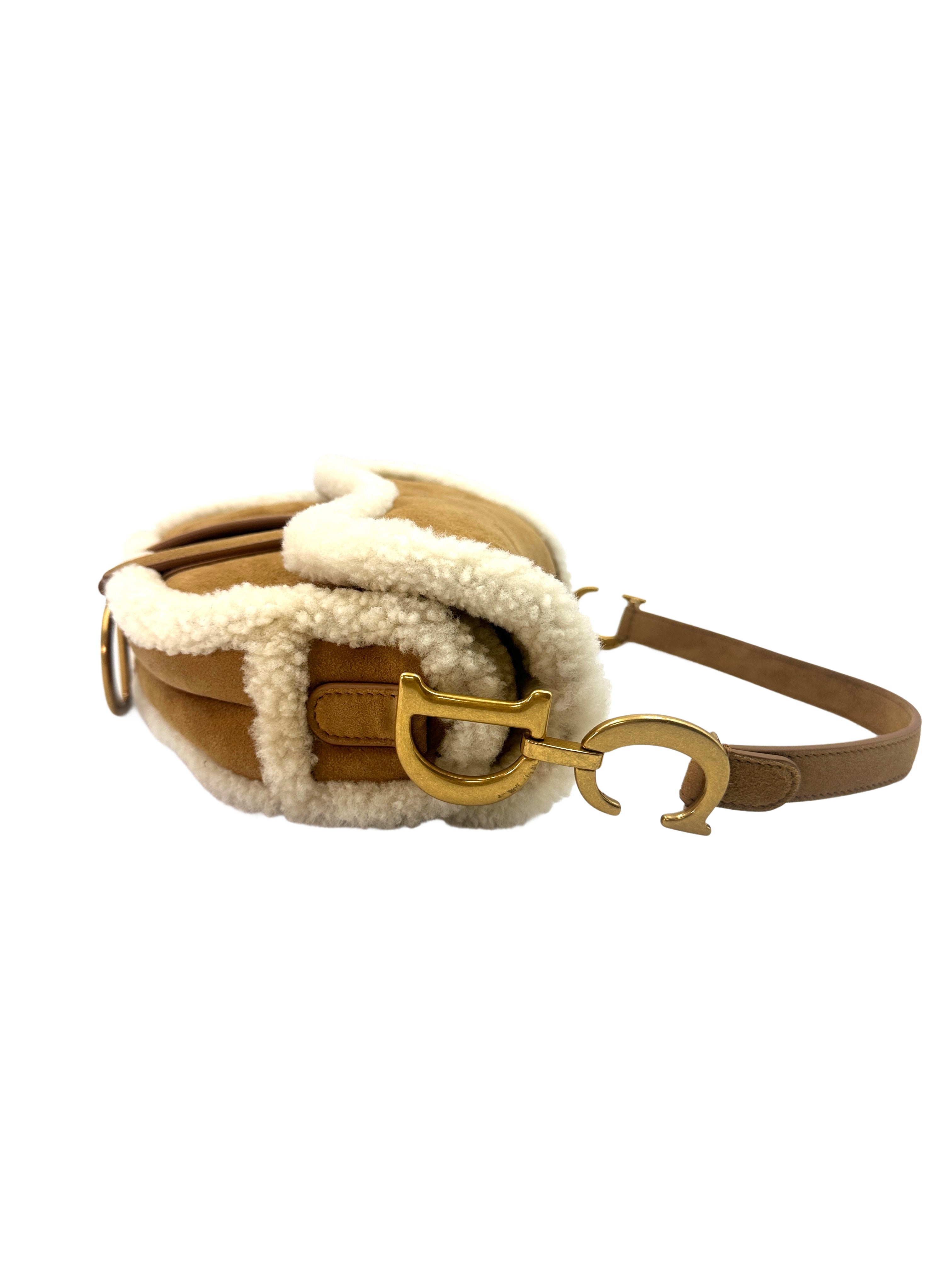 Christian Dior Camel Suede & Shearling Leather Saddle Bag DR521