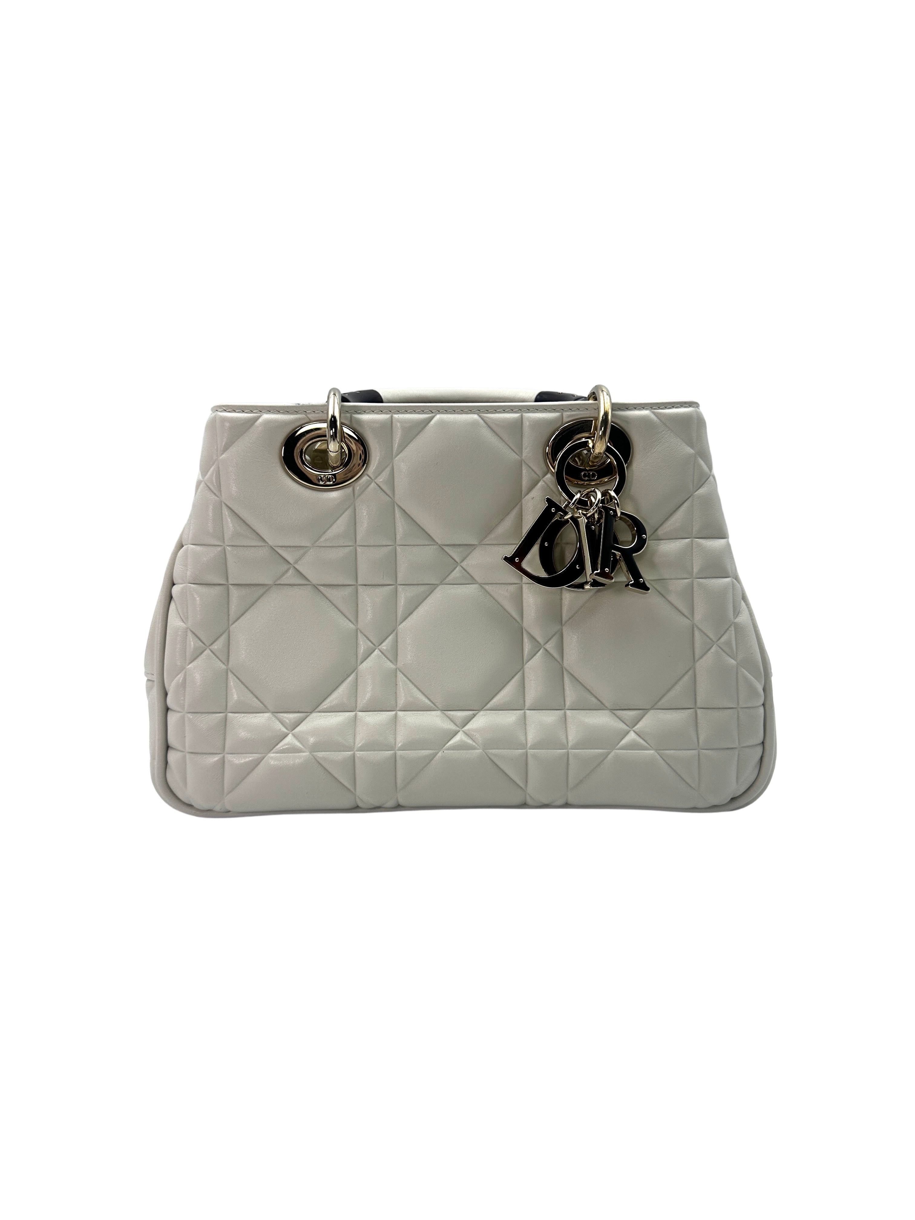 Christian Dior Lady 95.22 White Macrocannage Leather Handle Bag DR520
