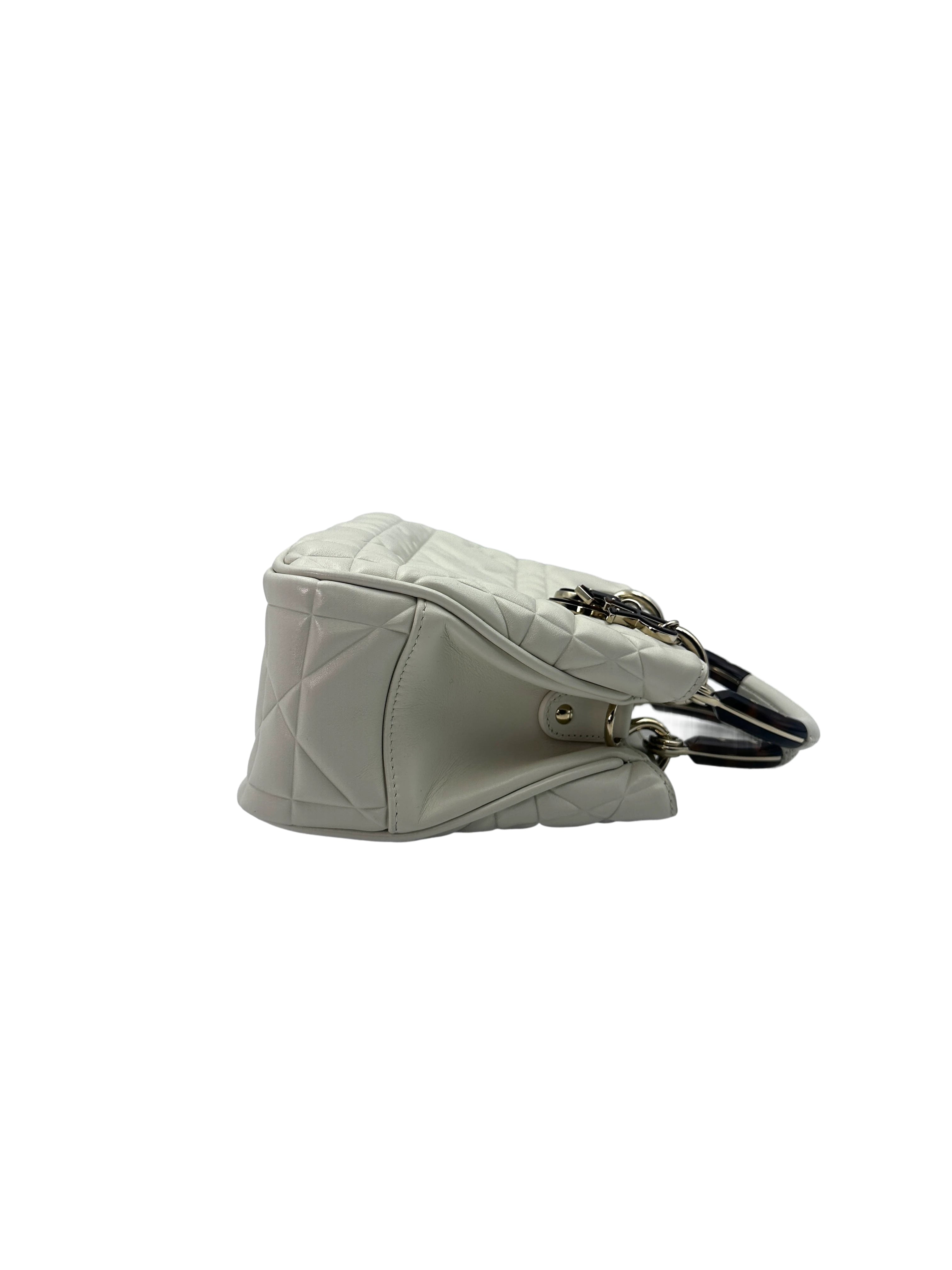 Christian Dior Lady 95.22 White Macrocannage Leather Handle Bag DR520