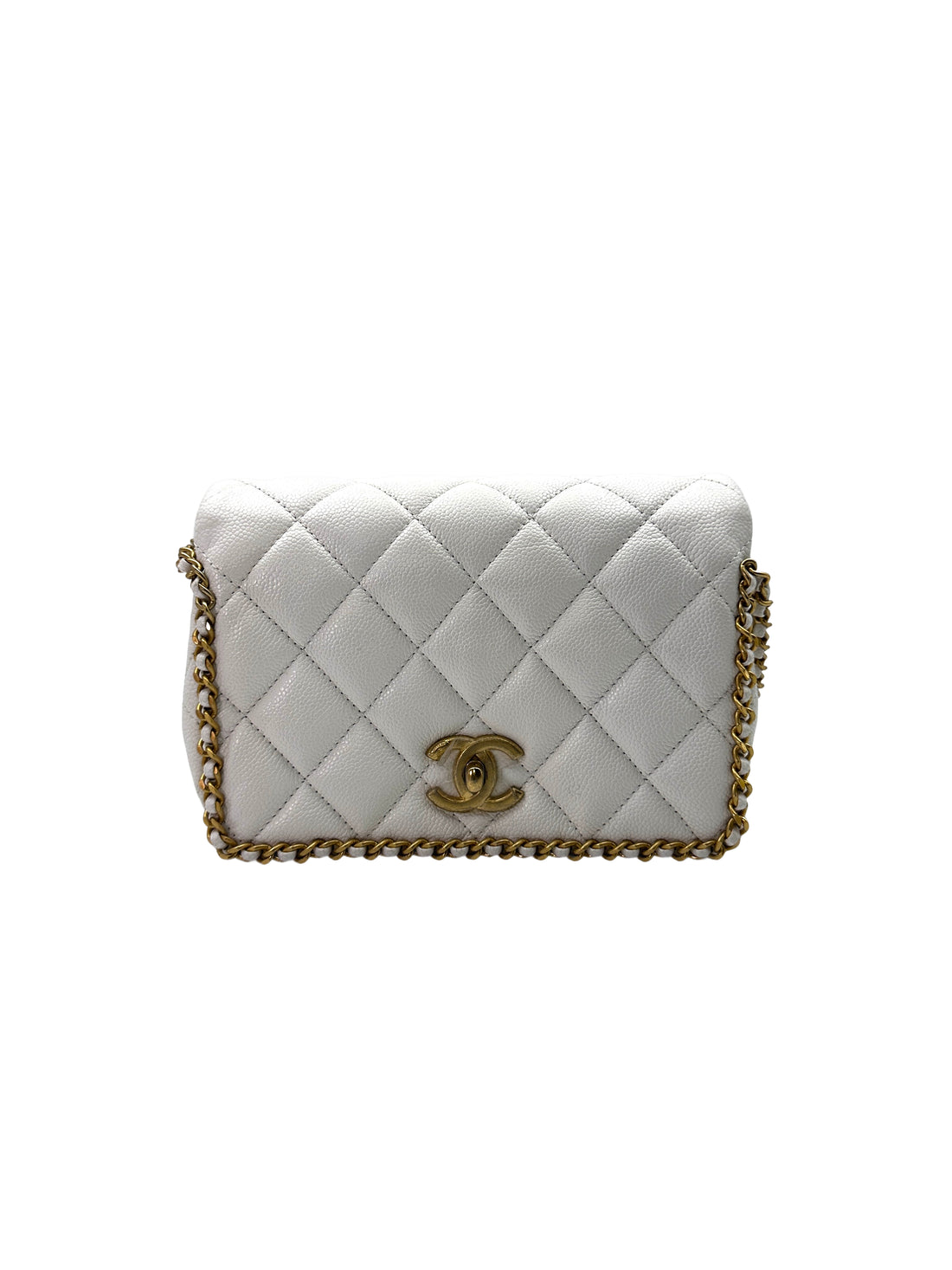 Chanel 22B White Quilted Leather Chain Shoulder Bag With Gold Hardware(HA***LK) CC1444