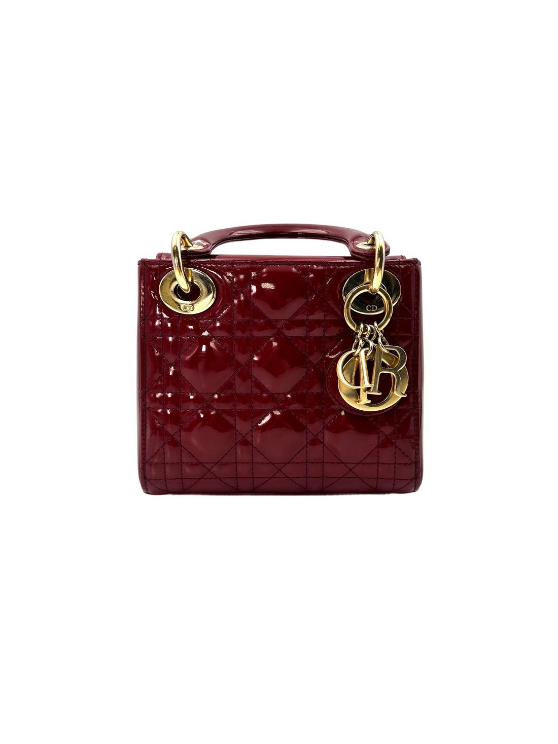 Christian Dior Lady Dior Red Cannage Leather Handle Bag With Gold Charms DR515