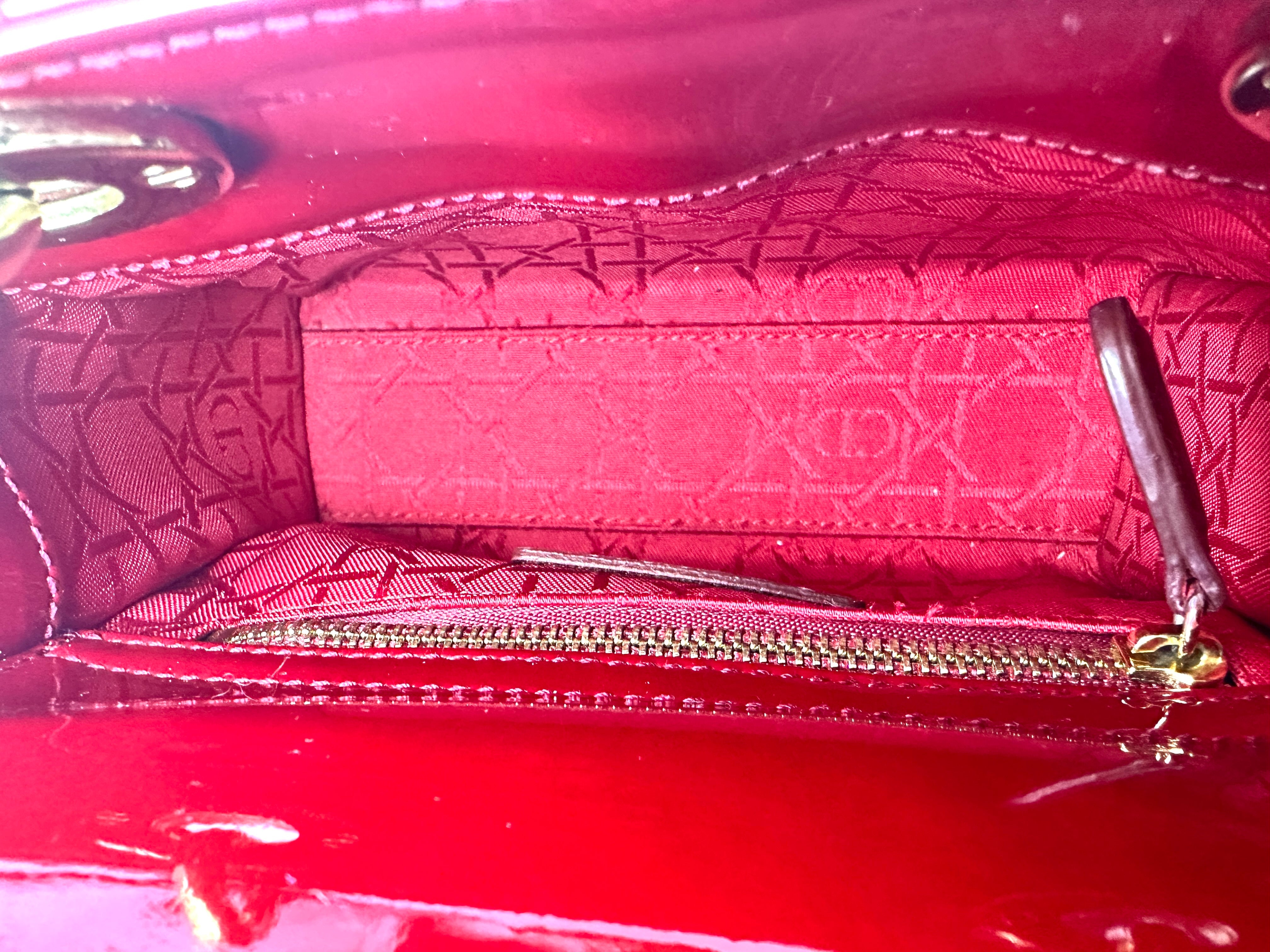 Christian Dior Lady Dior Red Cannage Leather Handle Bag With Gold Charms DR515