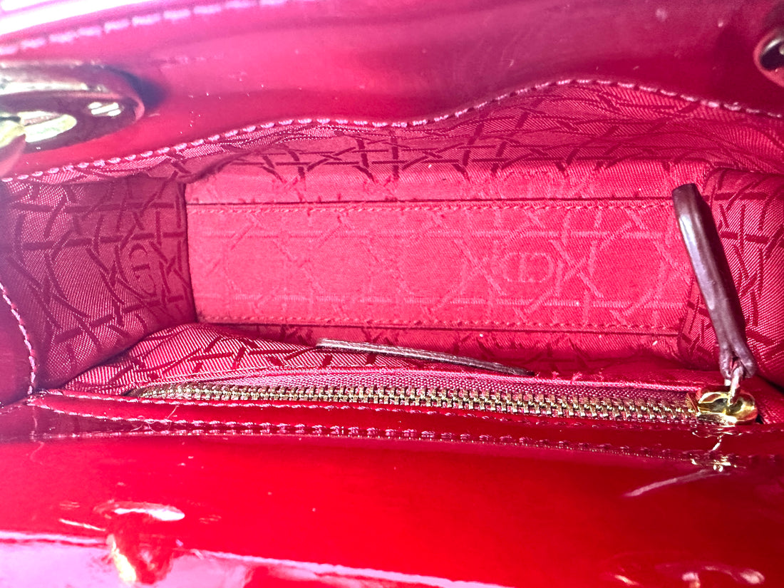 Christian Dior Lady Dior Red Cannage Leather Handle Bag With Gold Charms DR515