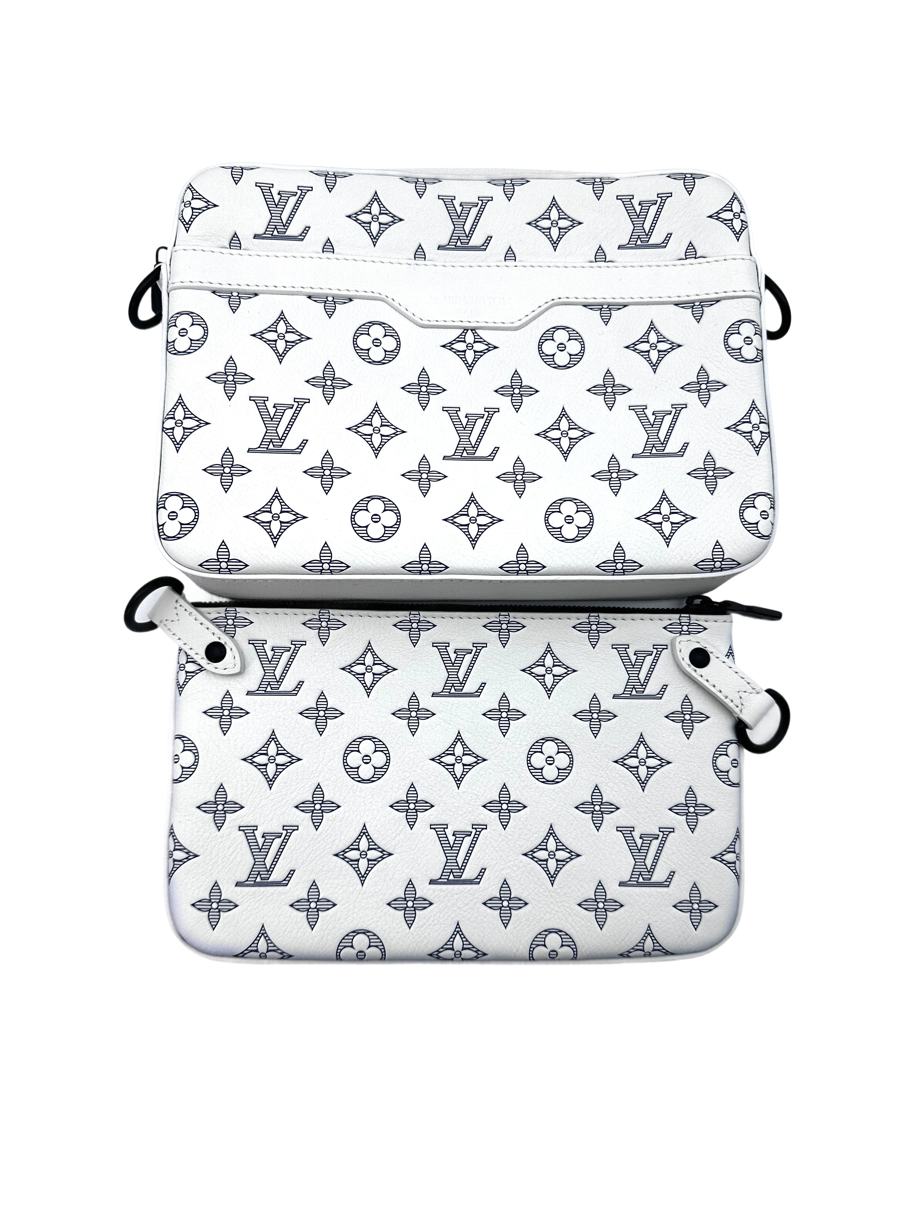 Louis Vuitton TrioMessenger White/Gray Monogram Shadow Leather Shoulder Bag With Pouch LV1996