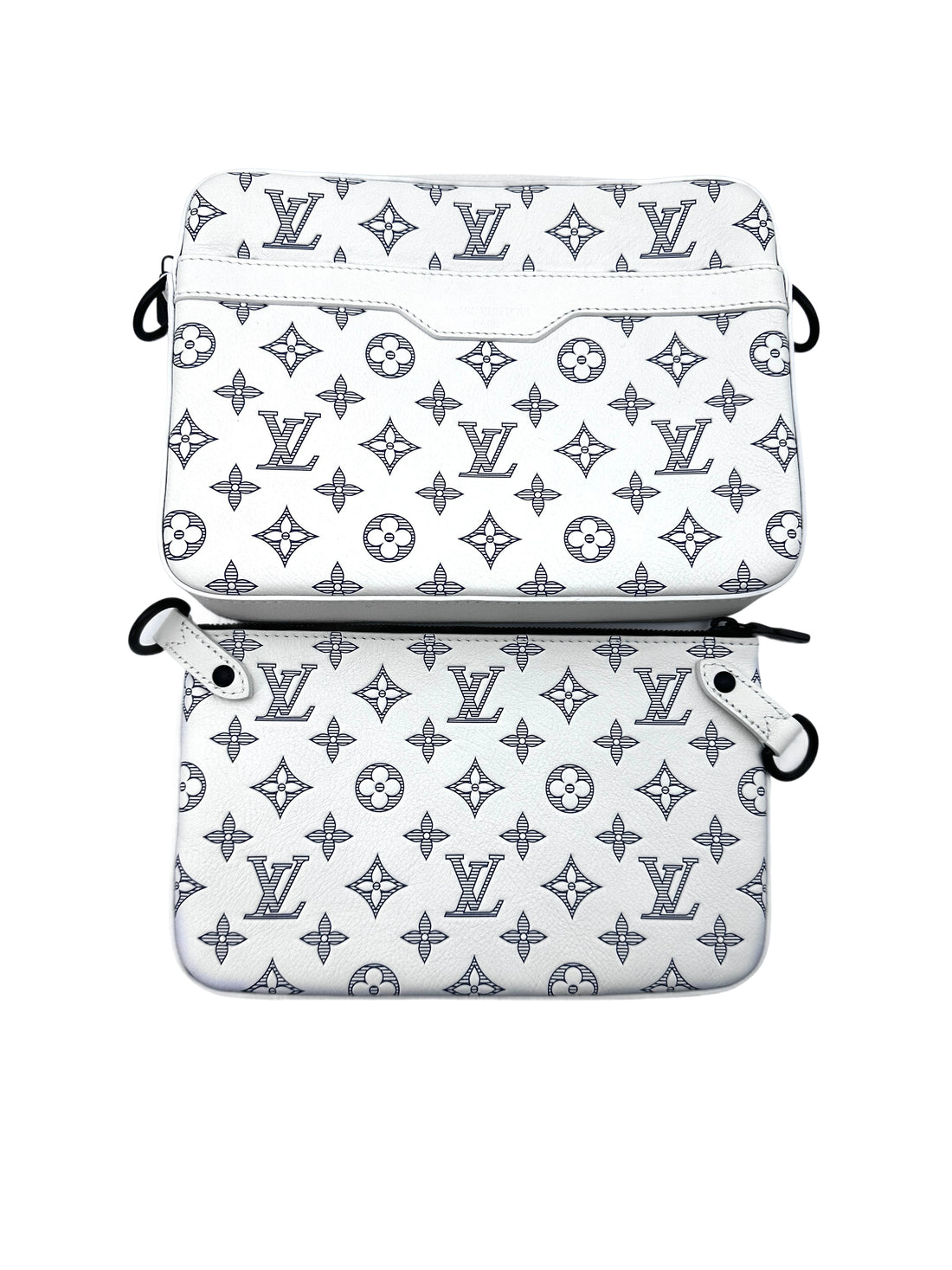 Louis Vuitton TrioMessenger White/Gray Monogram Shadow Leather Shoulder Bag With Pouch LV1996