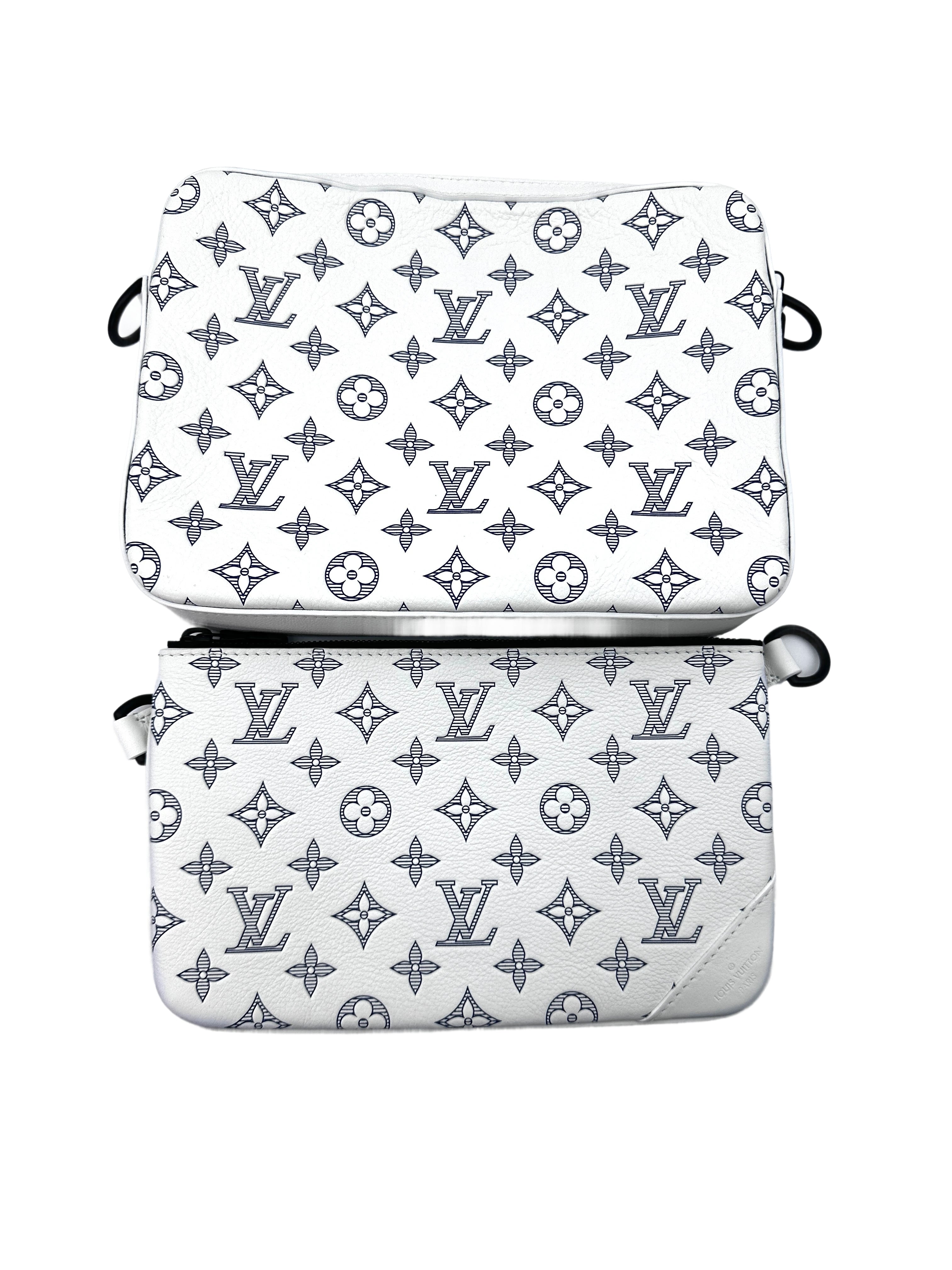 Louis Vuitton TrioMessenger White/Gray Monogram Shadow Leather Shoulder Bag With Pouch LV1996