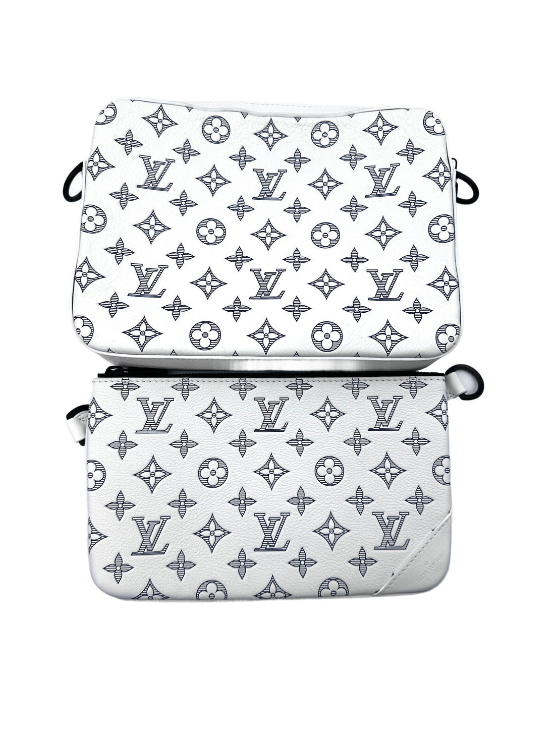 Louis Vuitton TrioMessenger White/Gray Monogram Shadow Leather Shoulder Bag With Pouch LV1996