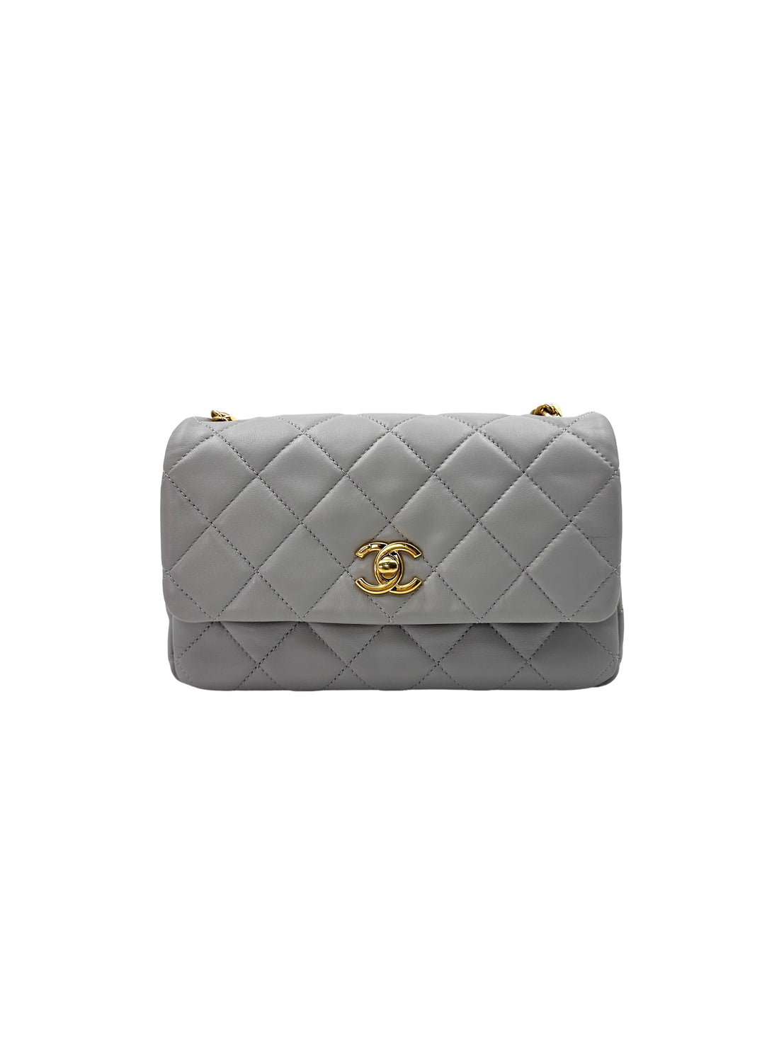 Chanel Light Blue Quilted Leather Jeweled Chain Flap Bag(LU***U4) CC1446