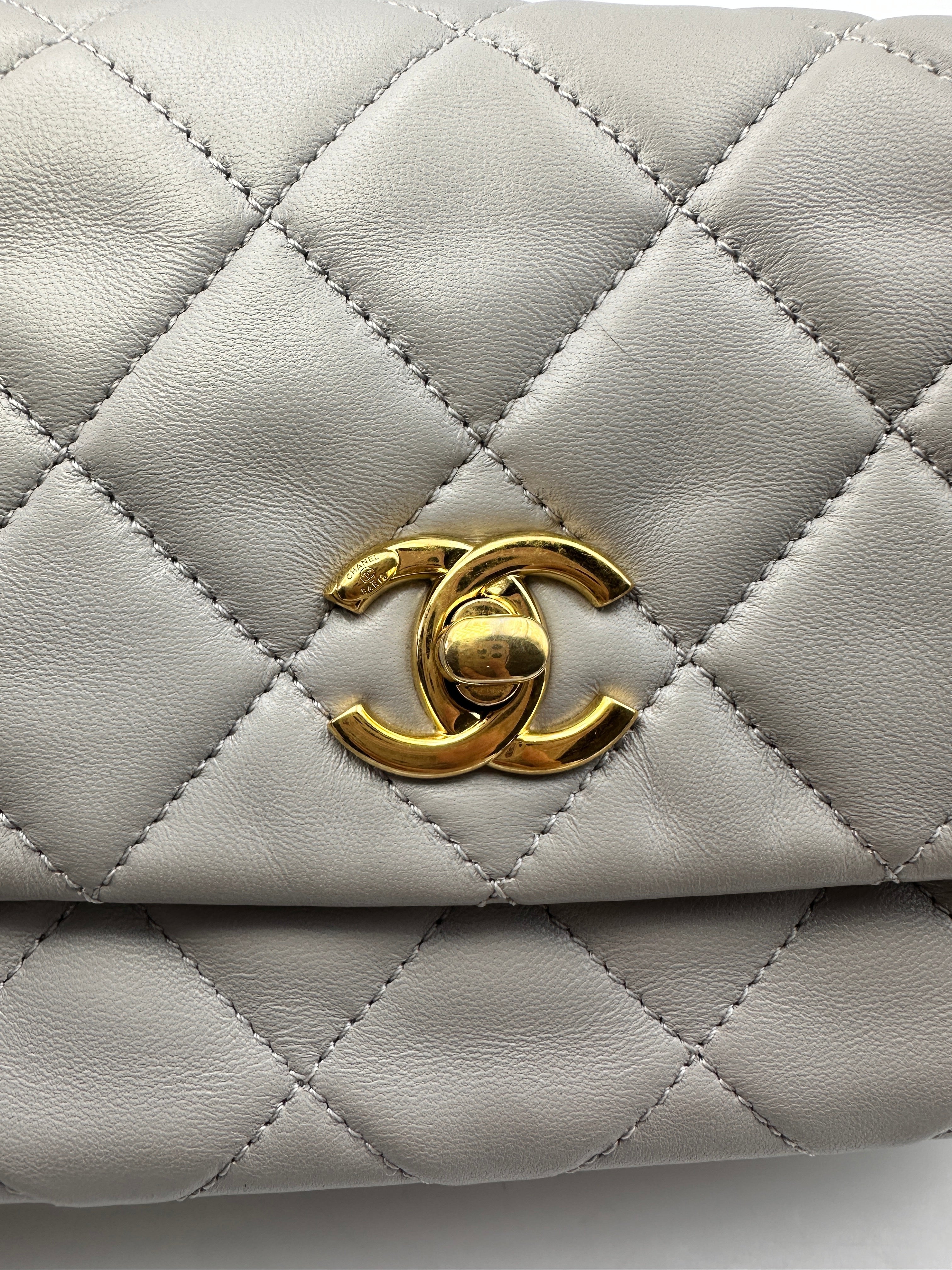 Chanel Light Blue Quilted Leather Jeweled Chain Flap Bag(LU***U4) CC1446