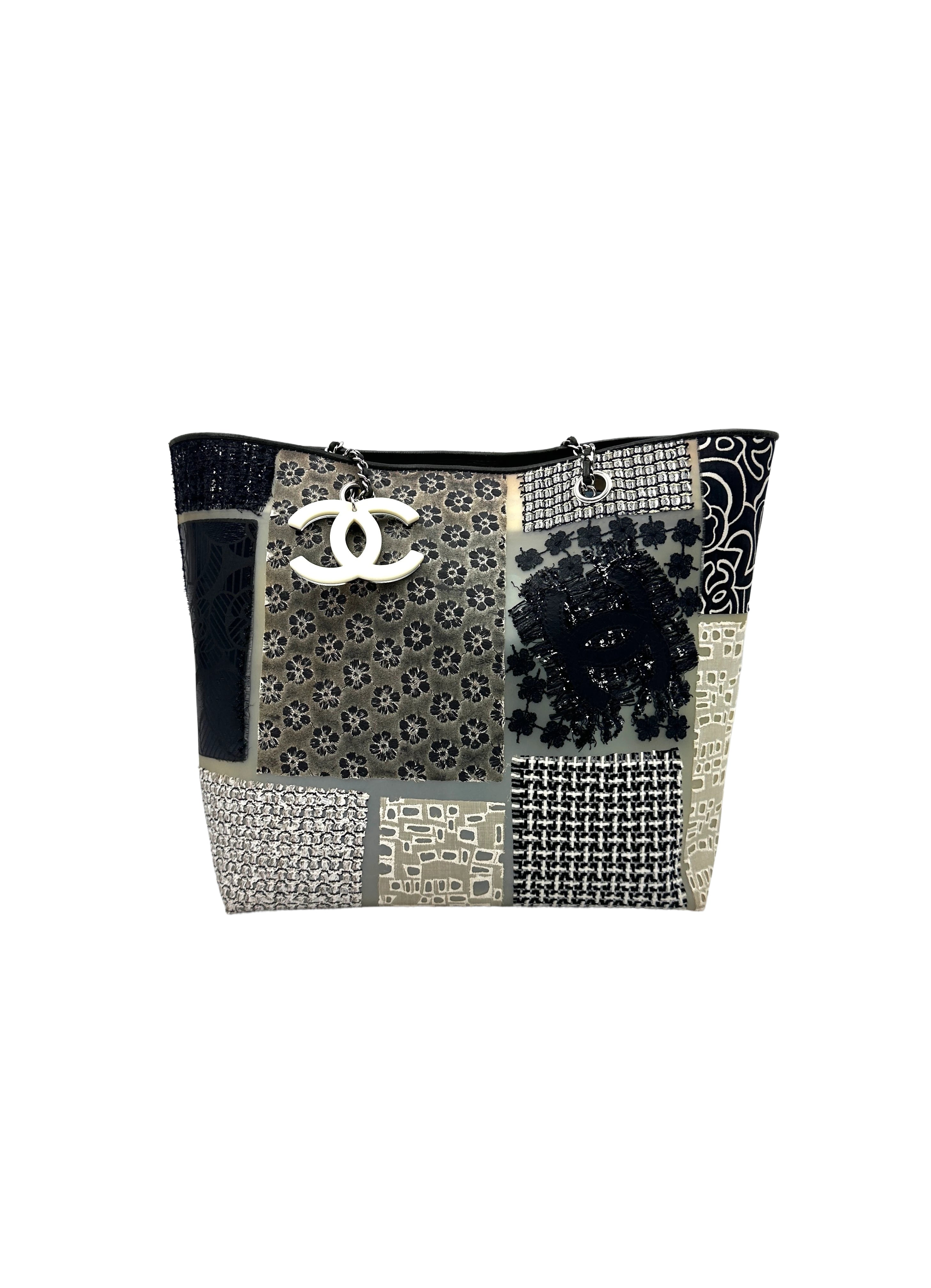 Chanel Rare Tweed & Fabric Patchwork Rubber Tote Bag With Pouch(14***14) CC1447