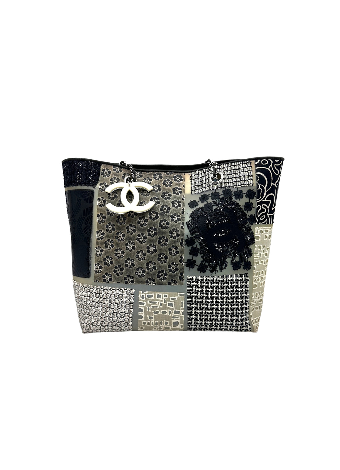 Chanel Rare Tweed & Fabric Patchwork Rubber Tote Bag With Pouch(14***14) CC1447