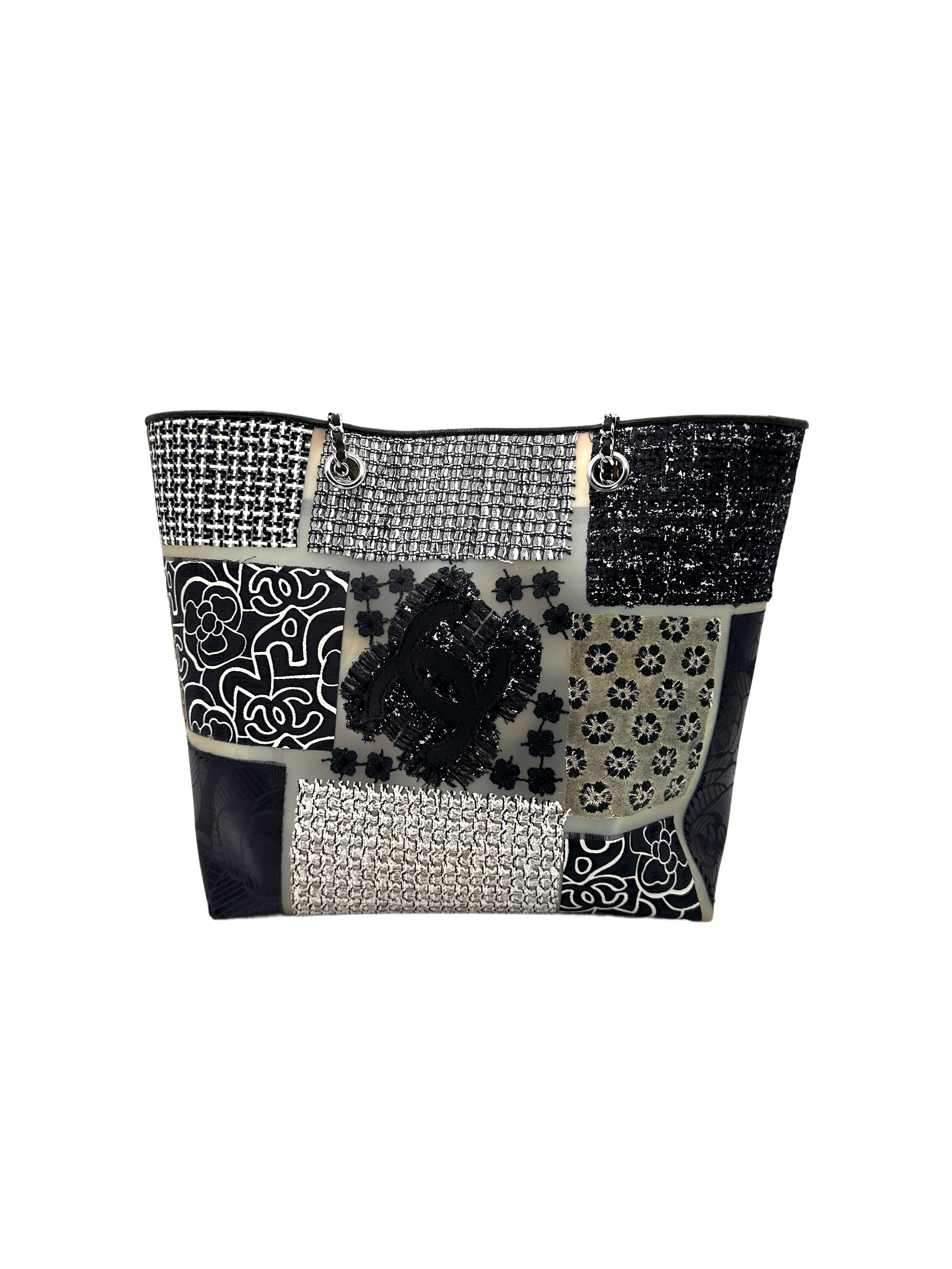 Chanel Rare Tweed & Fabric Patchwork Rubber Tote Bag With Pouch(14***14) CC1447