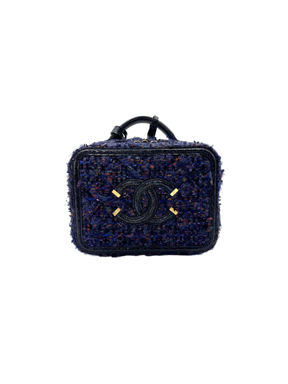 Chanel CC Filigree Navy Tweed Snakeskin Top Handle Vanity Case(26***31) IRIS042