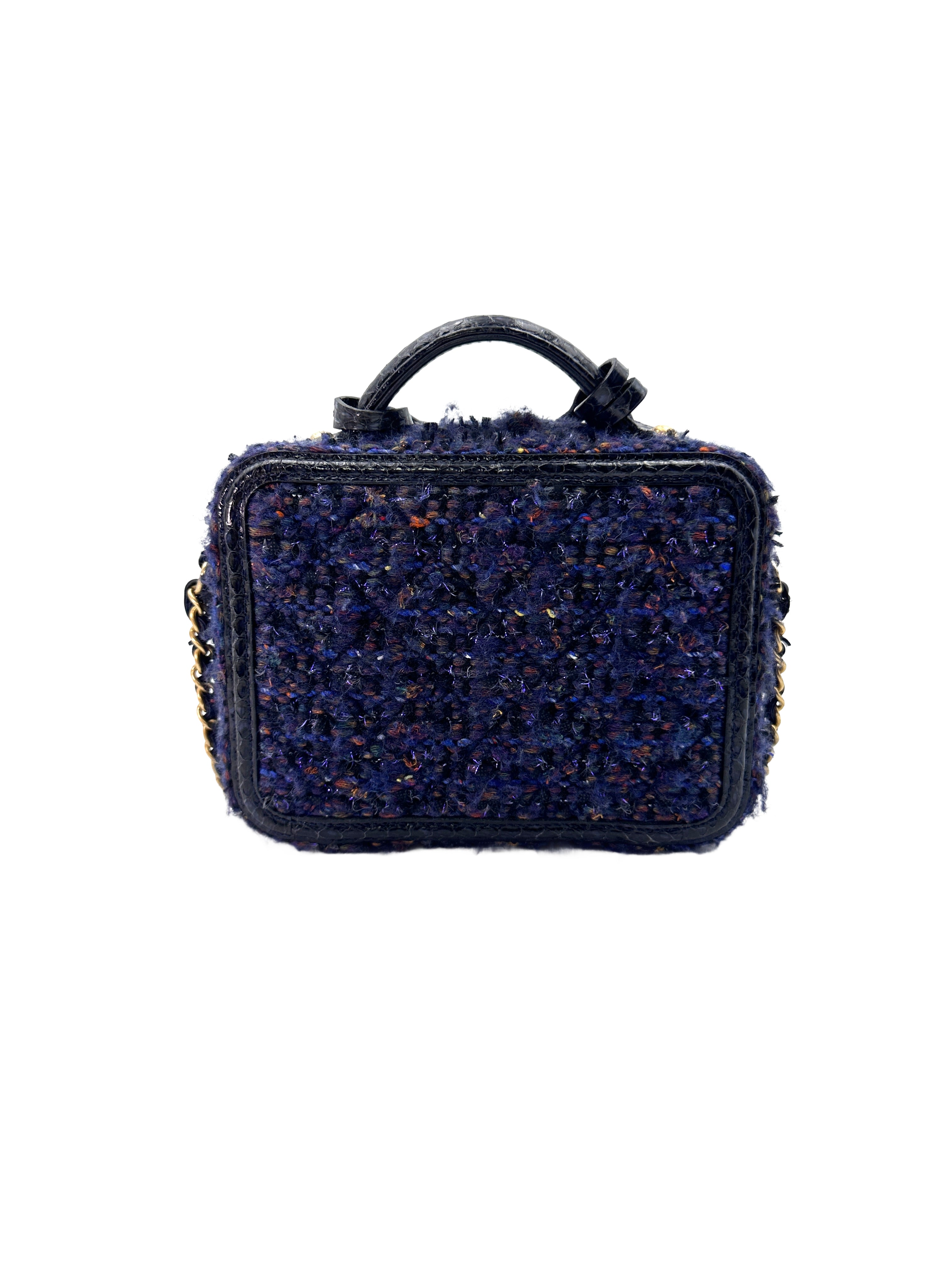 Chanel CC Filigree Navy Tweed Snakeskin Top Handle Vanity Case(26***31) IRIS042