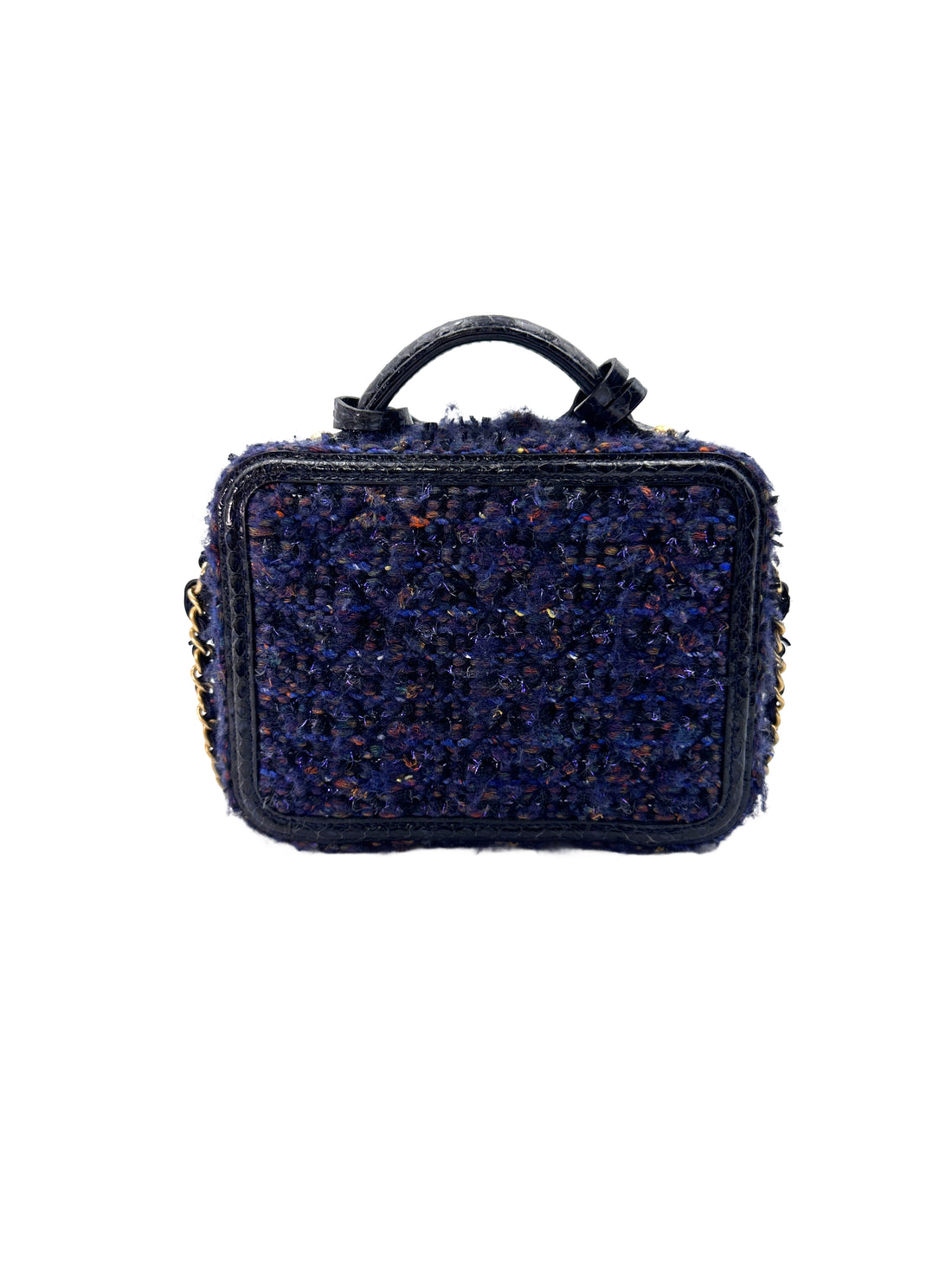 Chanel CC Filigree Navy Tweed Snakeskin Top Handle Vanity Case(26***31) IRIS042