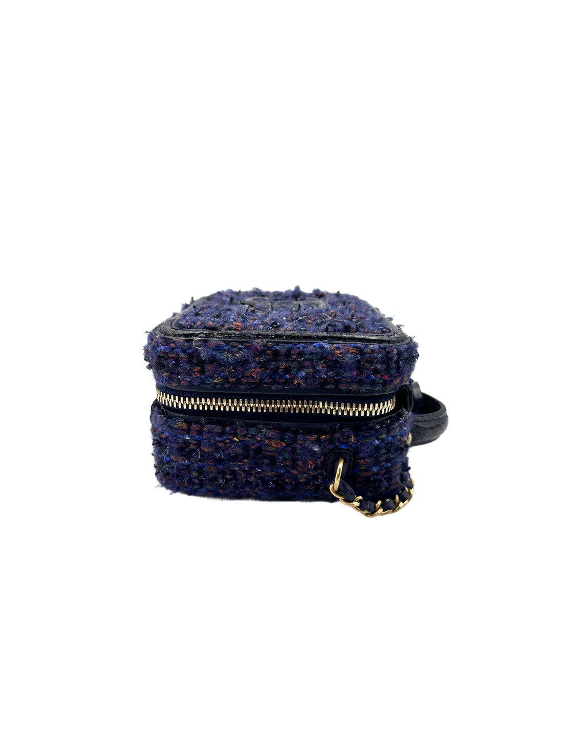 Chanel CC Filigree Navy Tweed Snakeskin Top Handle Vanity Case(26***31) IRIS042