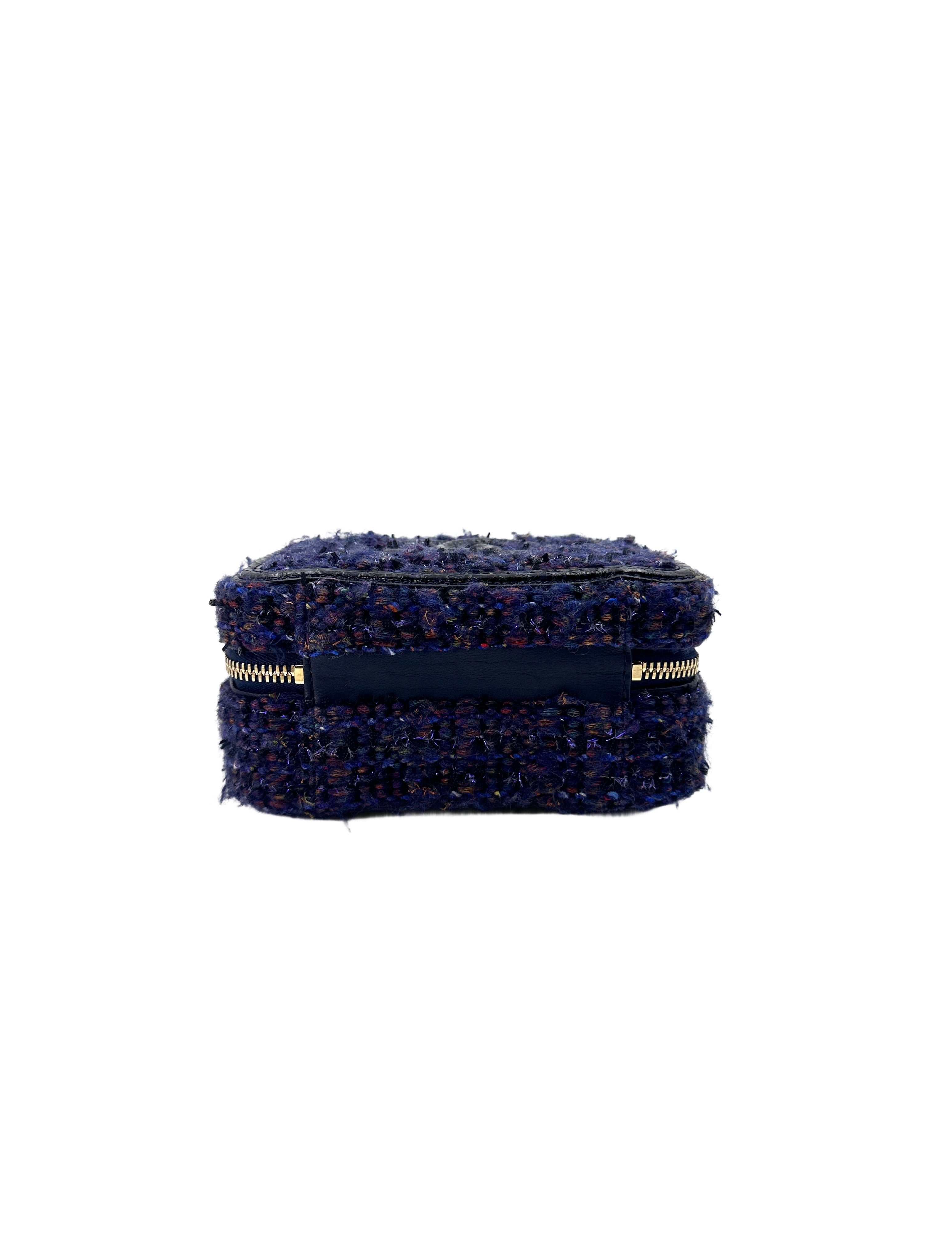 Chanel CC Filigree Navy Tweed Snakeskin Top Handle Vanity Case(26***31) IRIS042