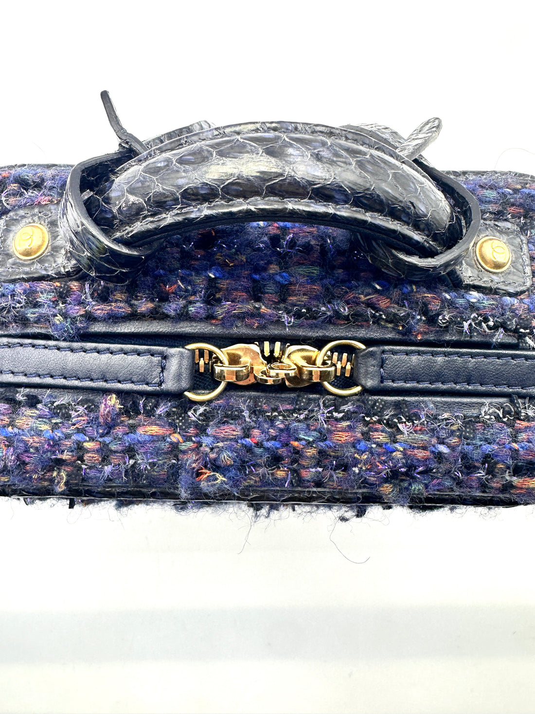 Chanel CC Filigree Navy Tweed Snakeskin Top Handle Vanity Case(26***31) IRIS042