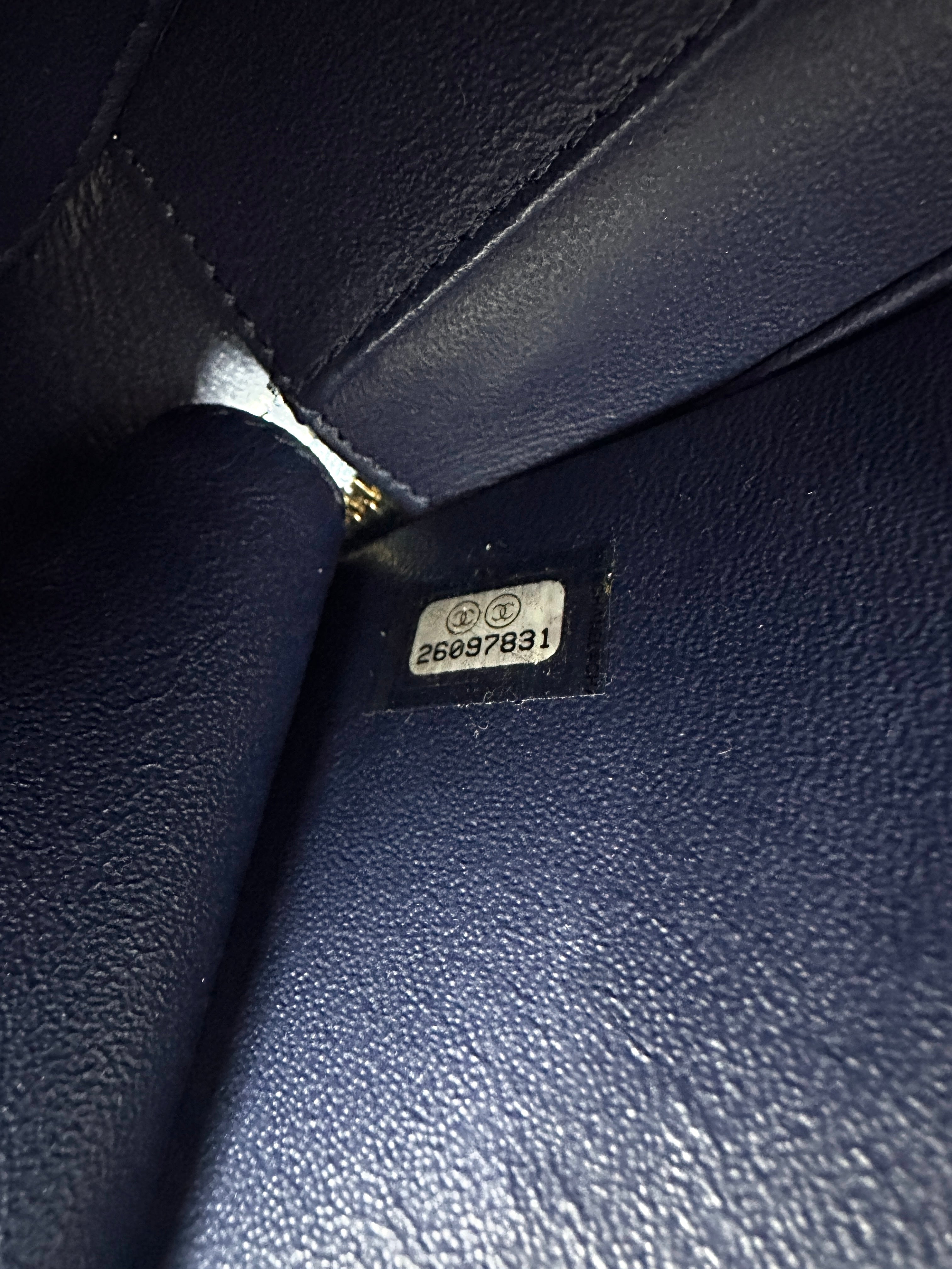 Chanel CC Filigree Navy Tweed Snakeskin Top Handle Vanity Case(26***31) IRIS042