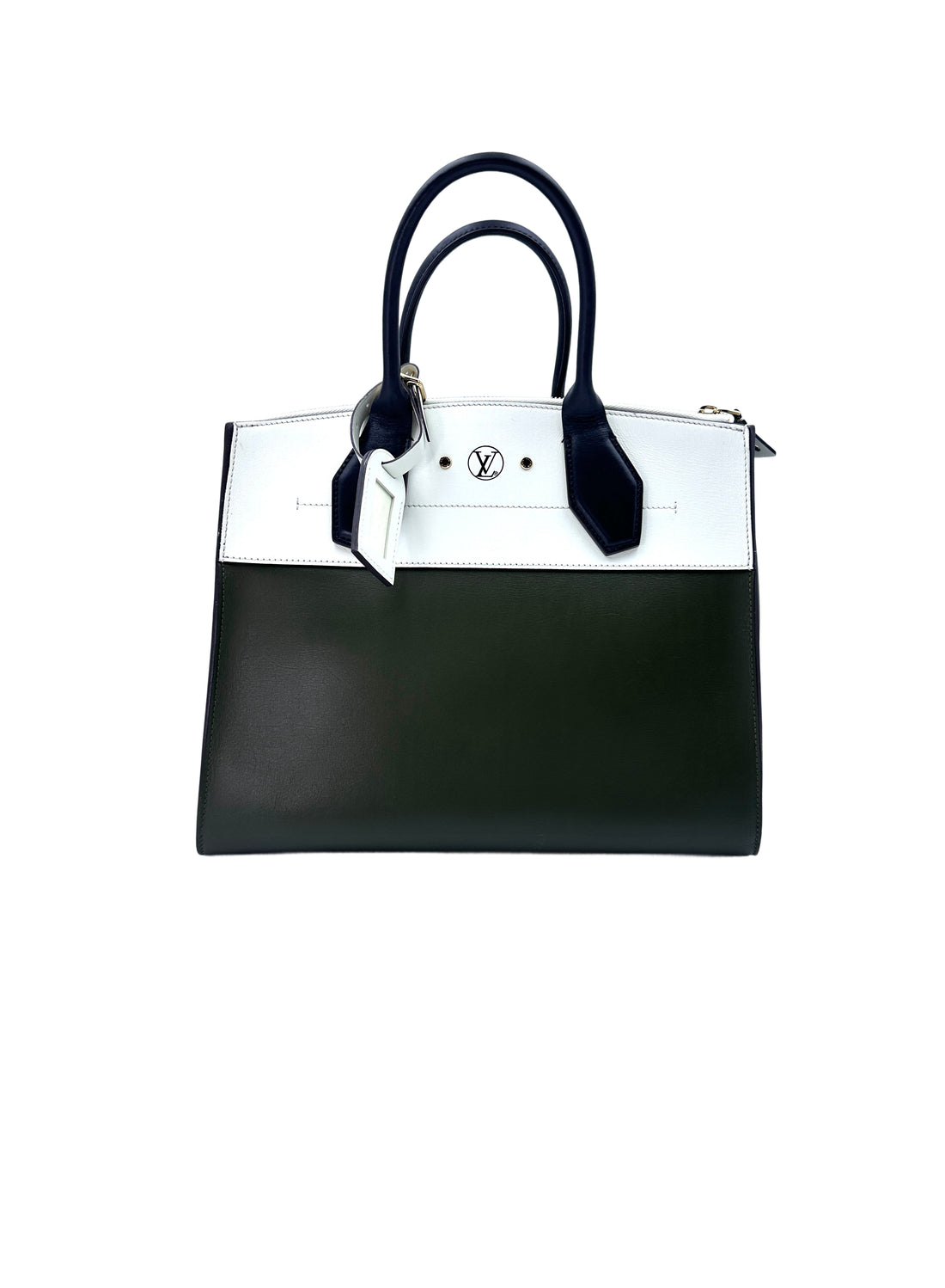 Louis Vuitton City Steamer MM White/Green Leather Handle Bag LV2009