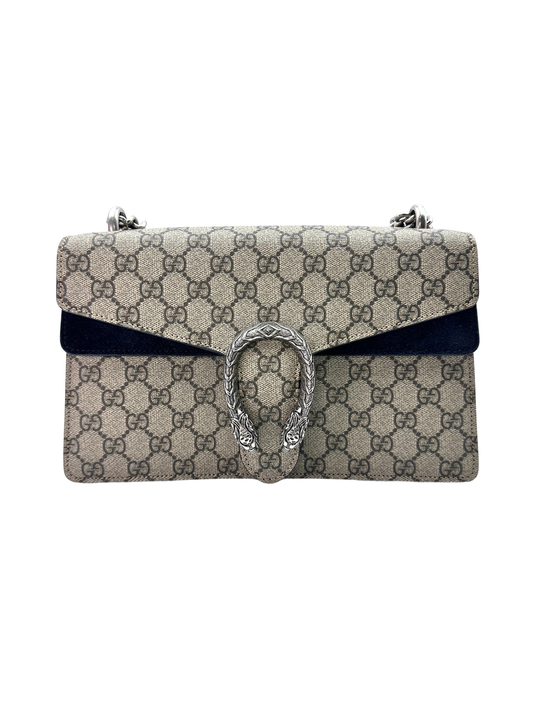 Gucci Dionysus GG Supreme Canvas Medium Size Shoulder Bag With Black Suede GG642