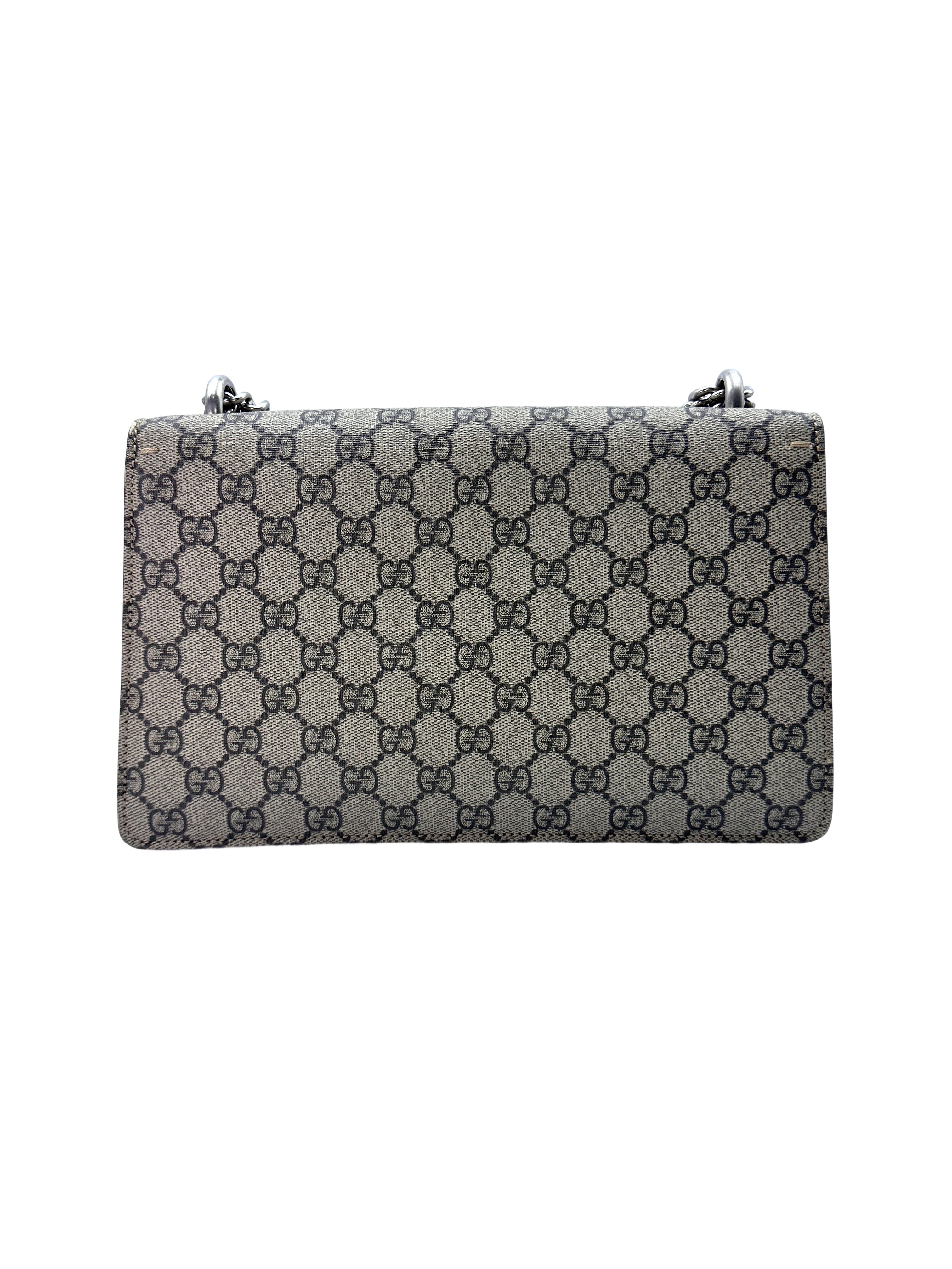 Gucci Dionysus GG Supreme Canvas Medium Size Shoulder Bag With Black Suede GG642