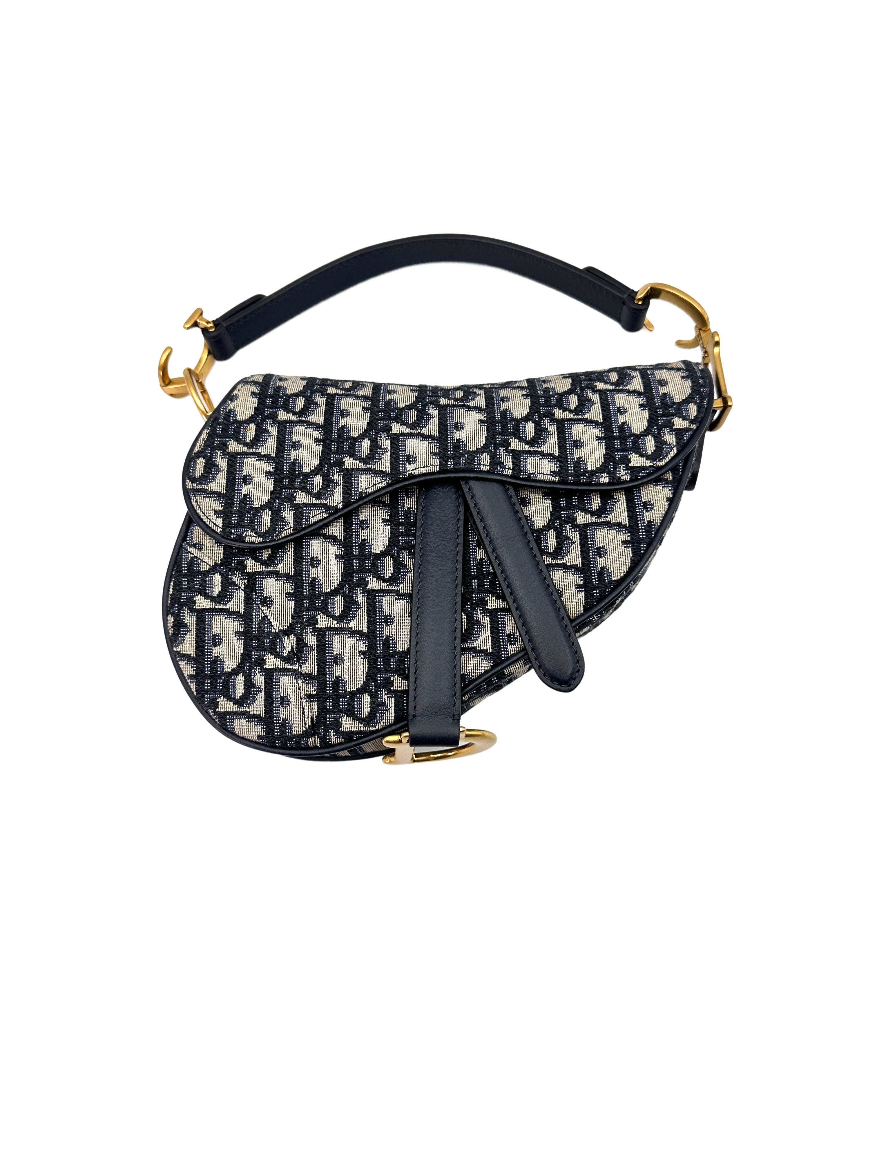 Christian Dior Oblique Blue Jacquard Small Size Saddle Bag DR524