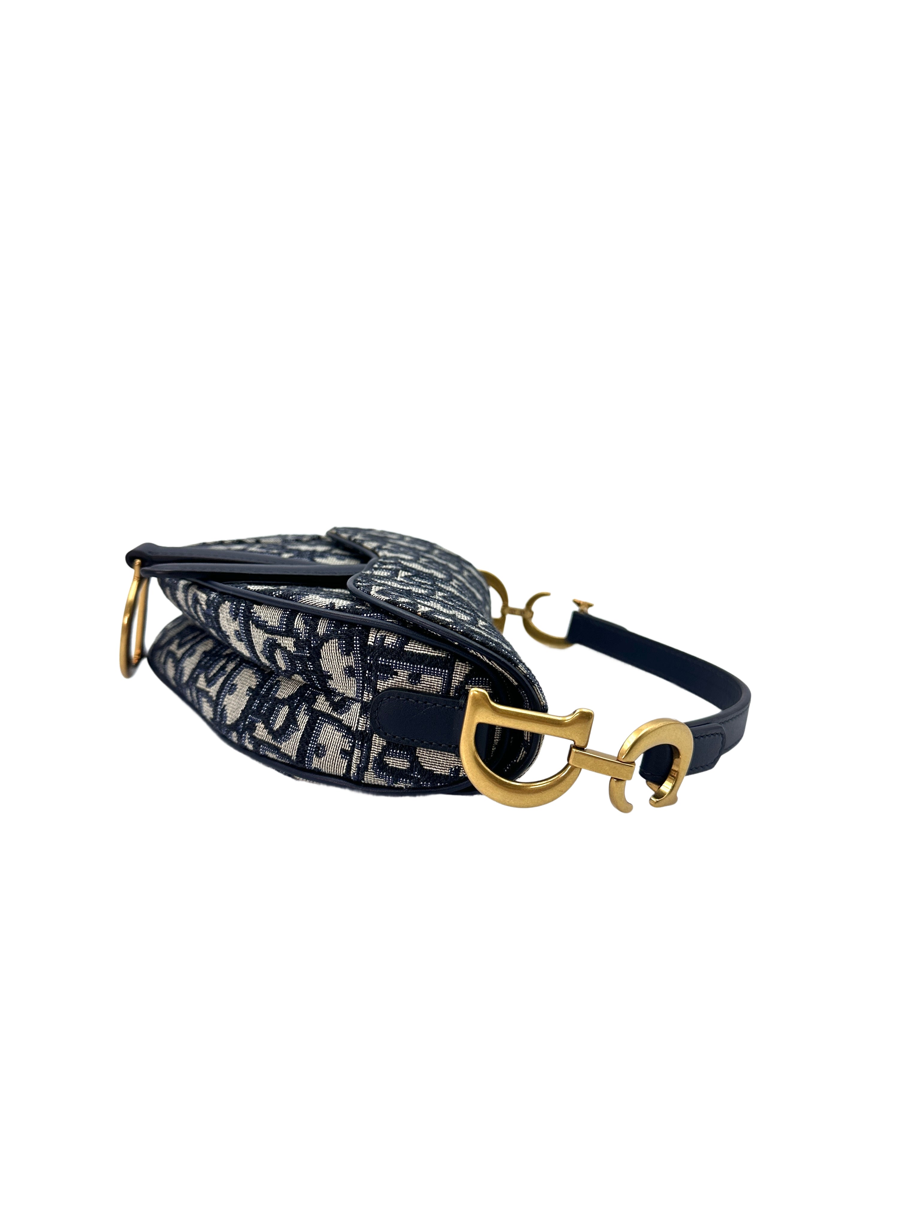Christian Dior Oblique Blue Jacquard Small Size Saddle Bag DR524