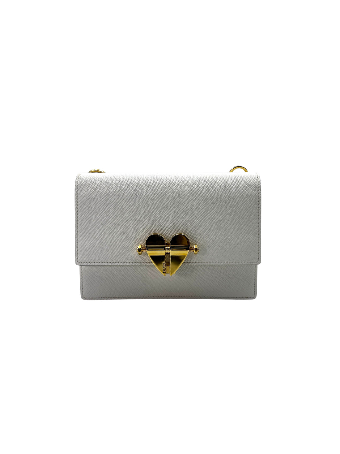 Prada Saffiano White Leather Heart Lock Wallet On Chain IRIS044