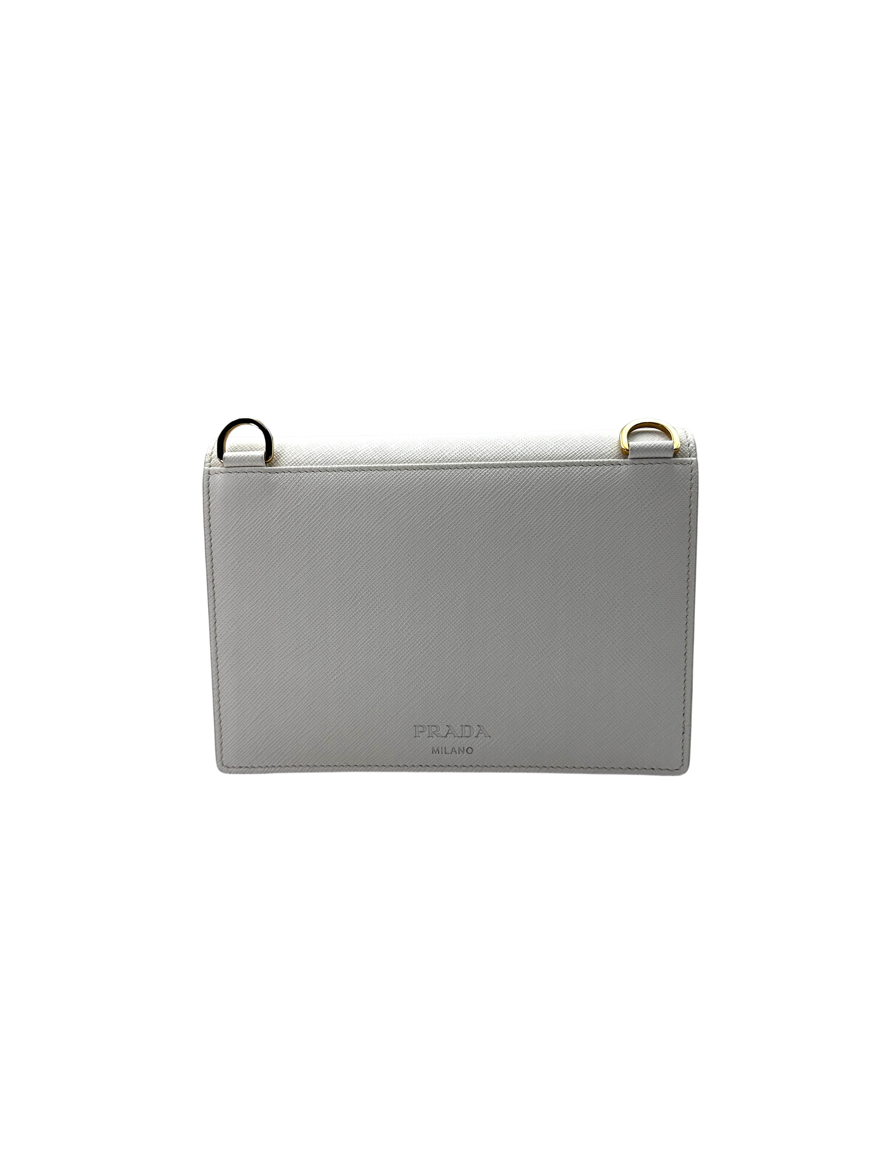 Prada Saffiano White Leather Heart Lock Wallet On Chain IRIS044