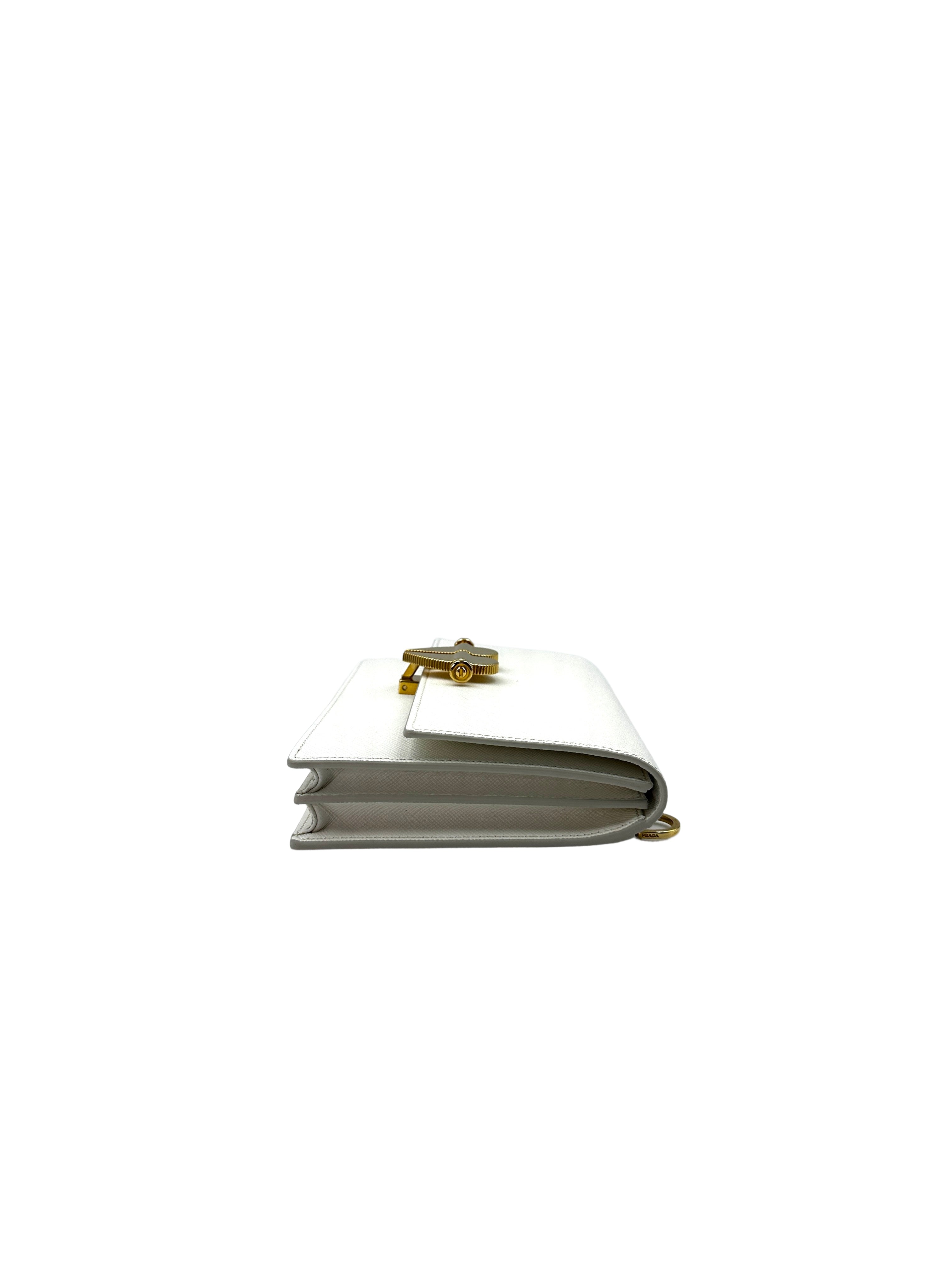 Prada Saffiano White Leather Heart Lock Wallet On Chain IRIS044