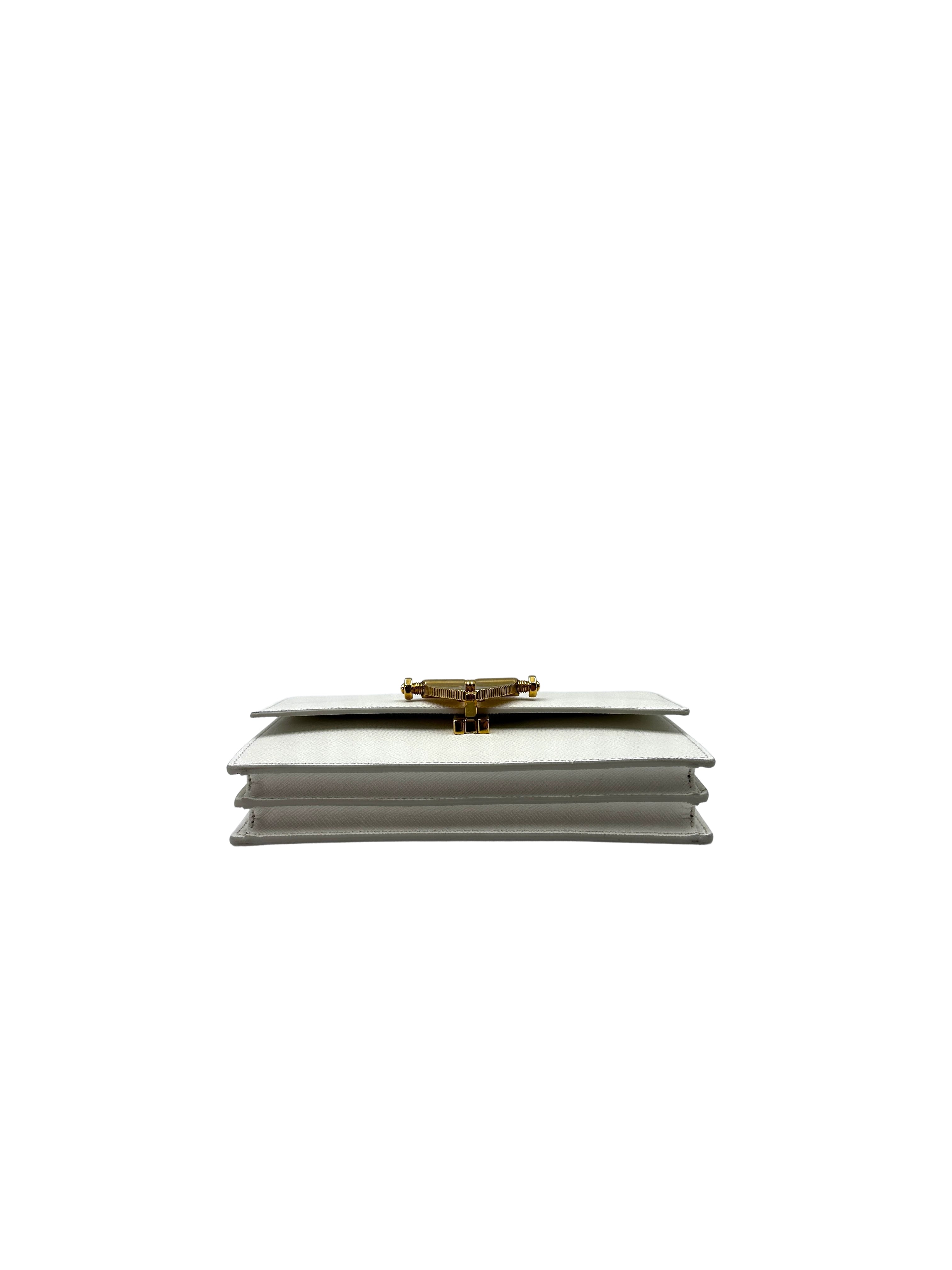 Prada Saffiano White Leather Heart Lock Wallet On Chain IRIS044