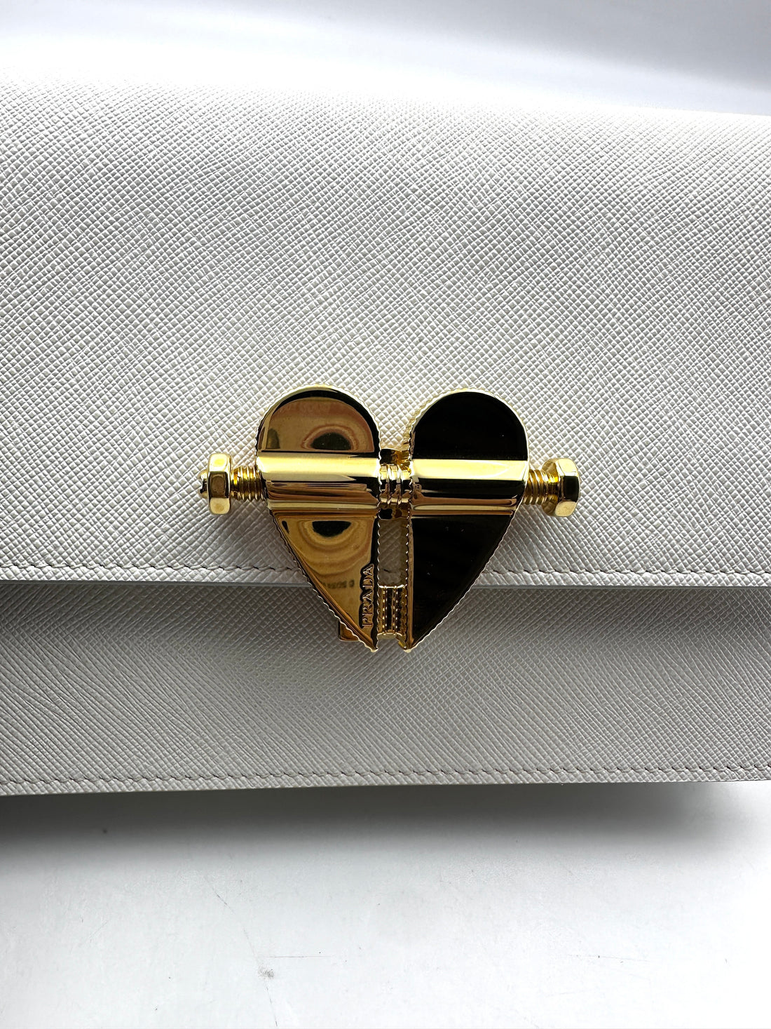 Prada Saffiano White Leather Heart Lock Wallet On Chain IRIS044
