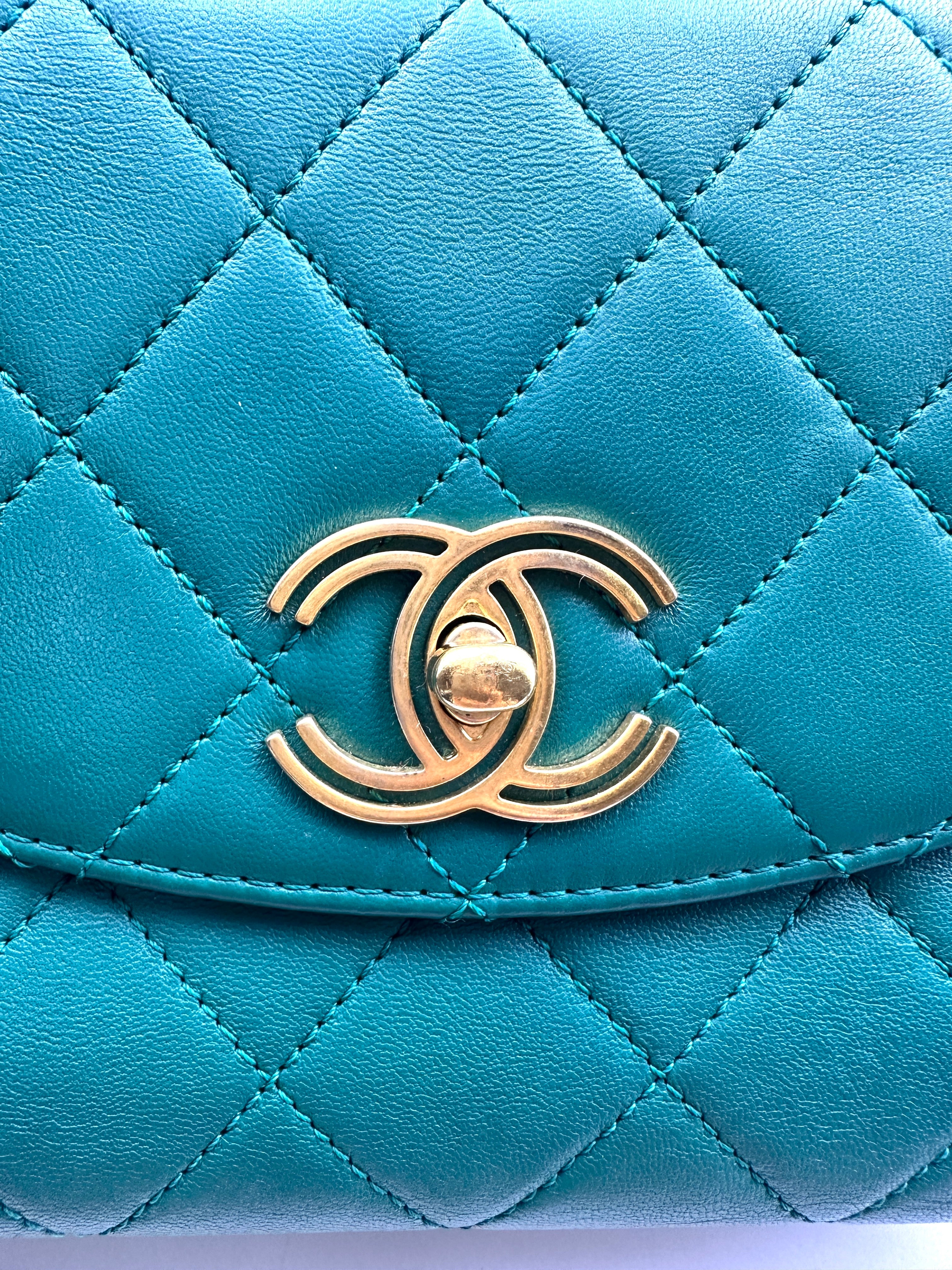 Chanel CoCo Handle Blue Quilted Leather Handle Bag With Gold Hardware(28***63) IRIS045