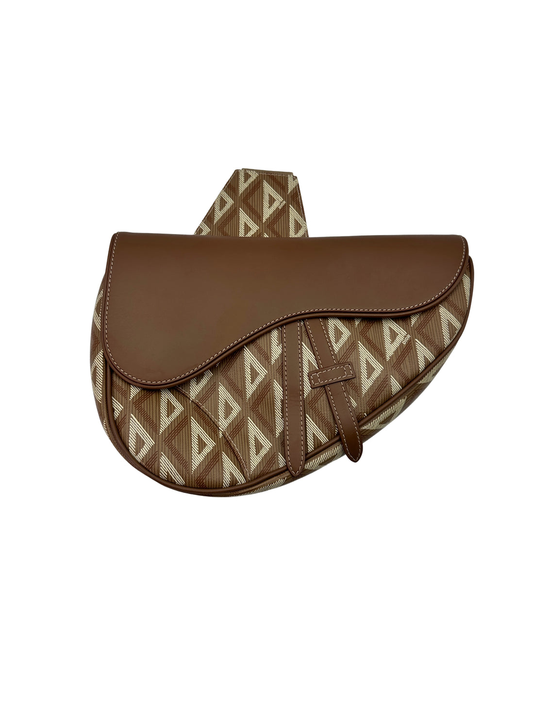Christian Dior CD Diamond Brown Leather Saddle Bag DR525