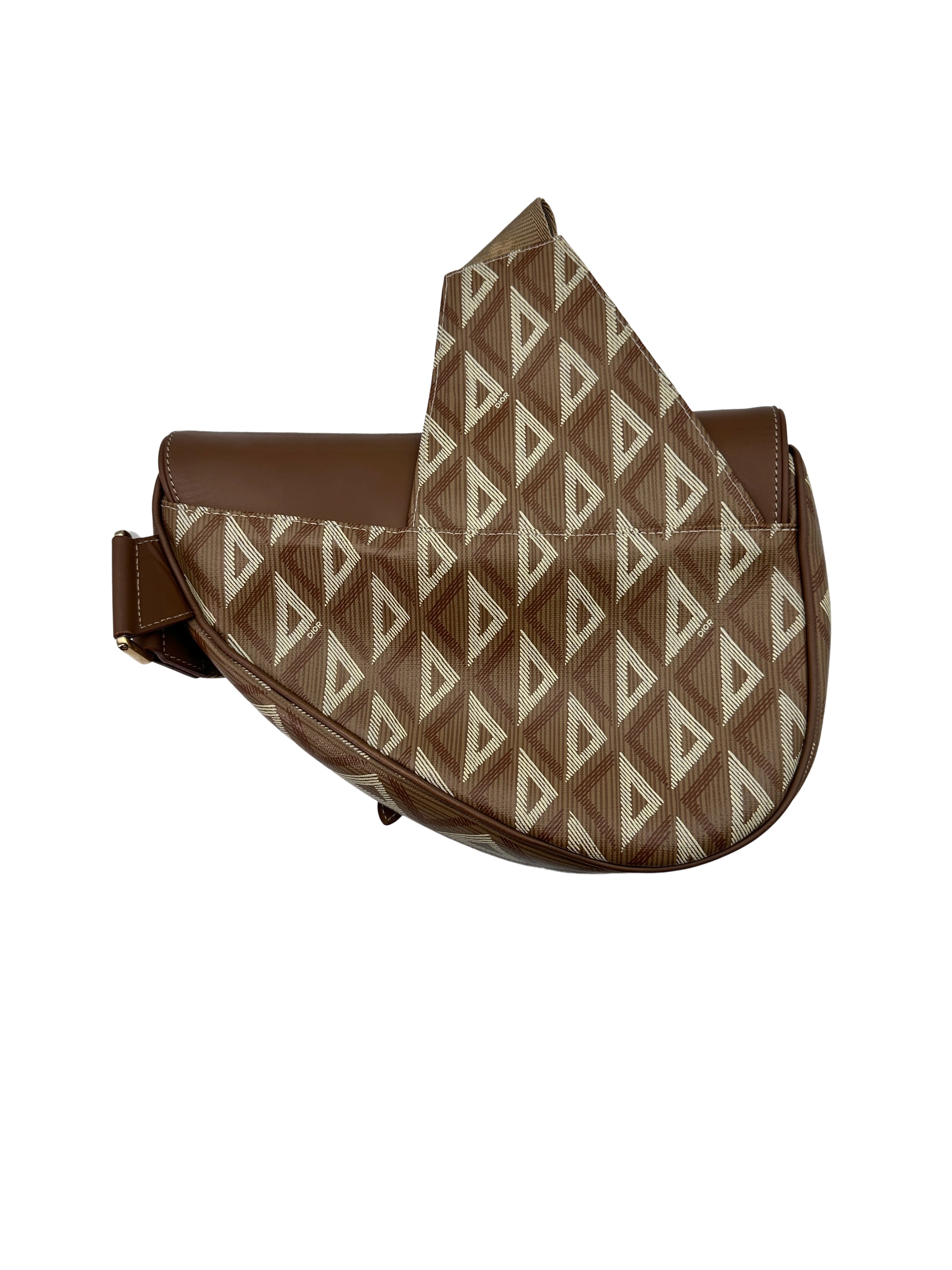 Christian Dior CD Diamond Brown Leather Saddle Bag DR525