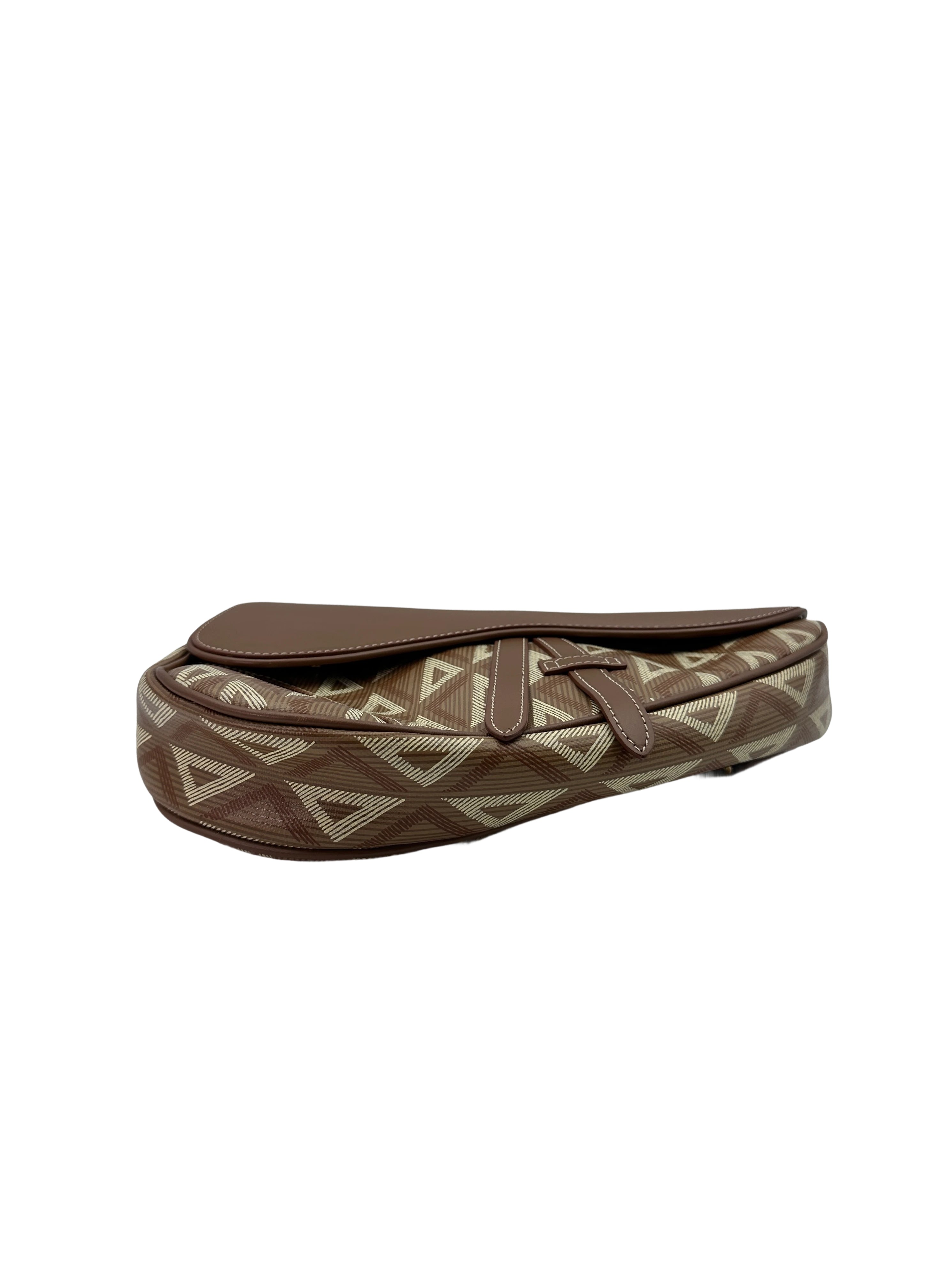 Christian Dior CD Diamond Brown Leather Saddle Bag DR525