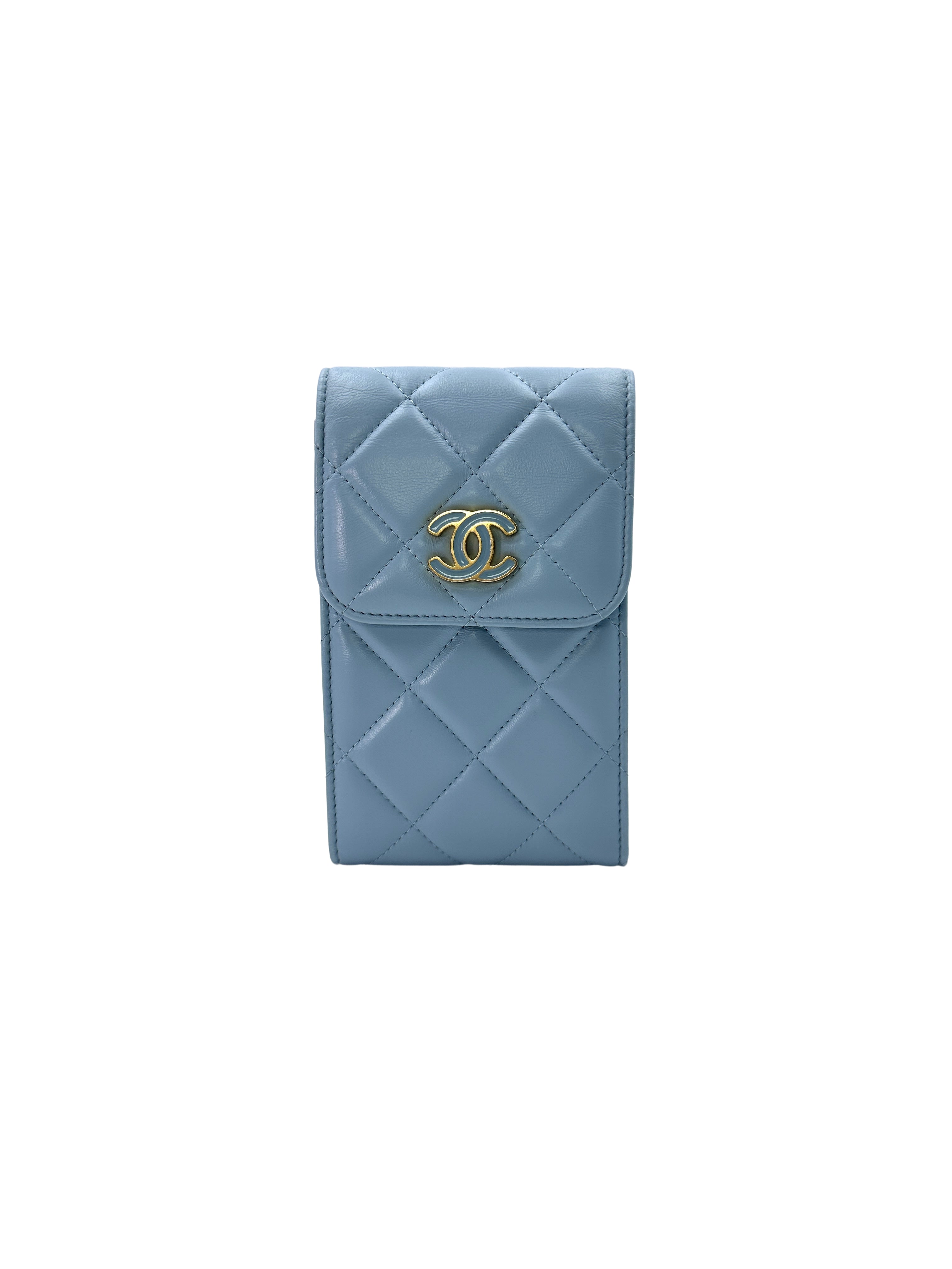 Chanel Light Blue Quilted Leather Flap Phone Bag With Gold Hardware(31***98) CC1455
