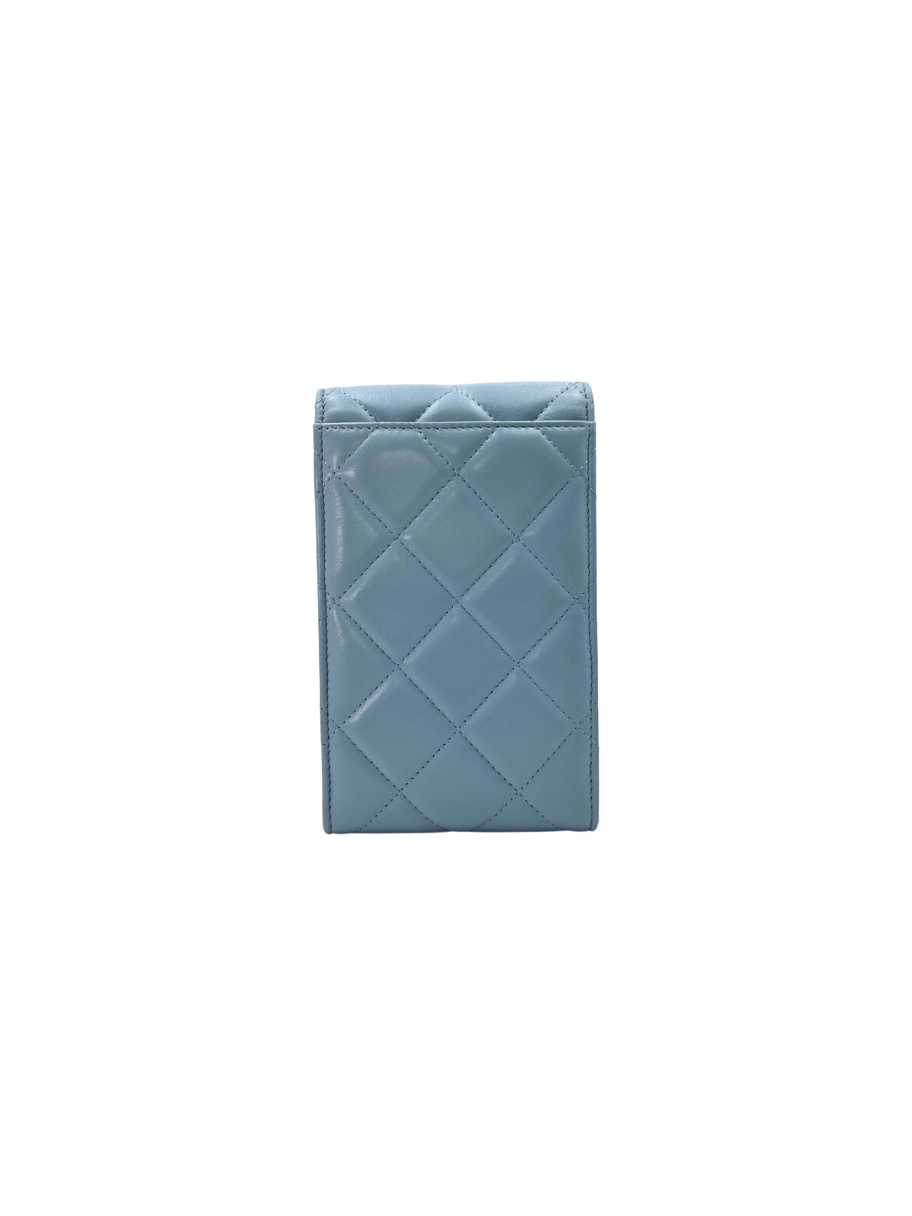 Chanel Light Blue Quilted Leather Flap Phone Bag With Gold Hardware(31***98) CC1455